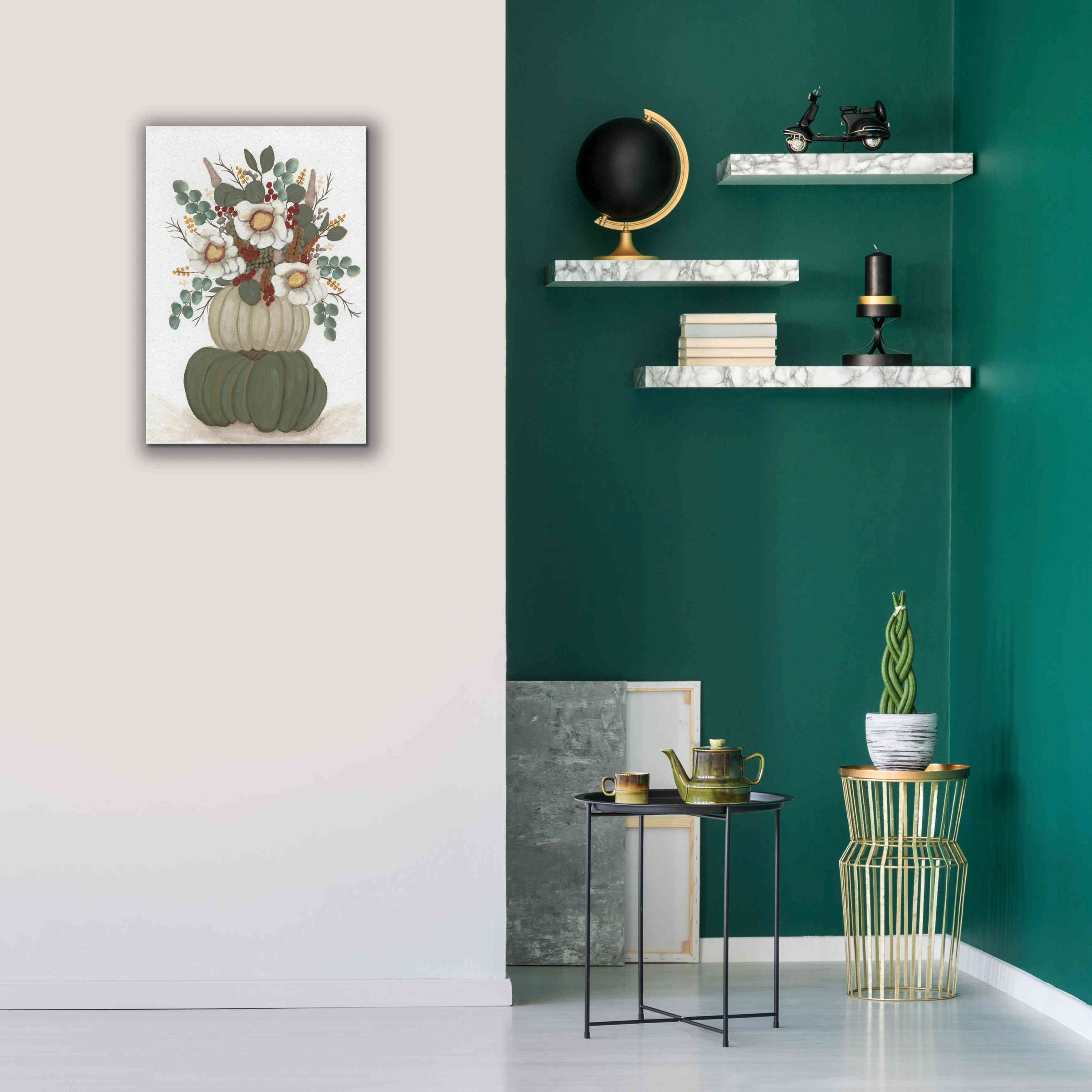 'Floral Pumpkin Stack' by Ashley Justice, Giclee Canvas Wall Art,18x26