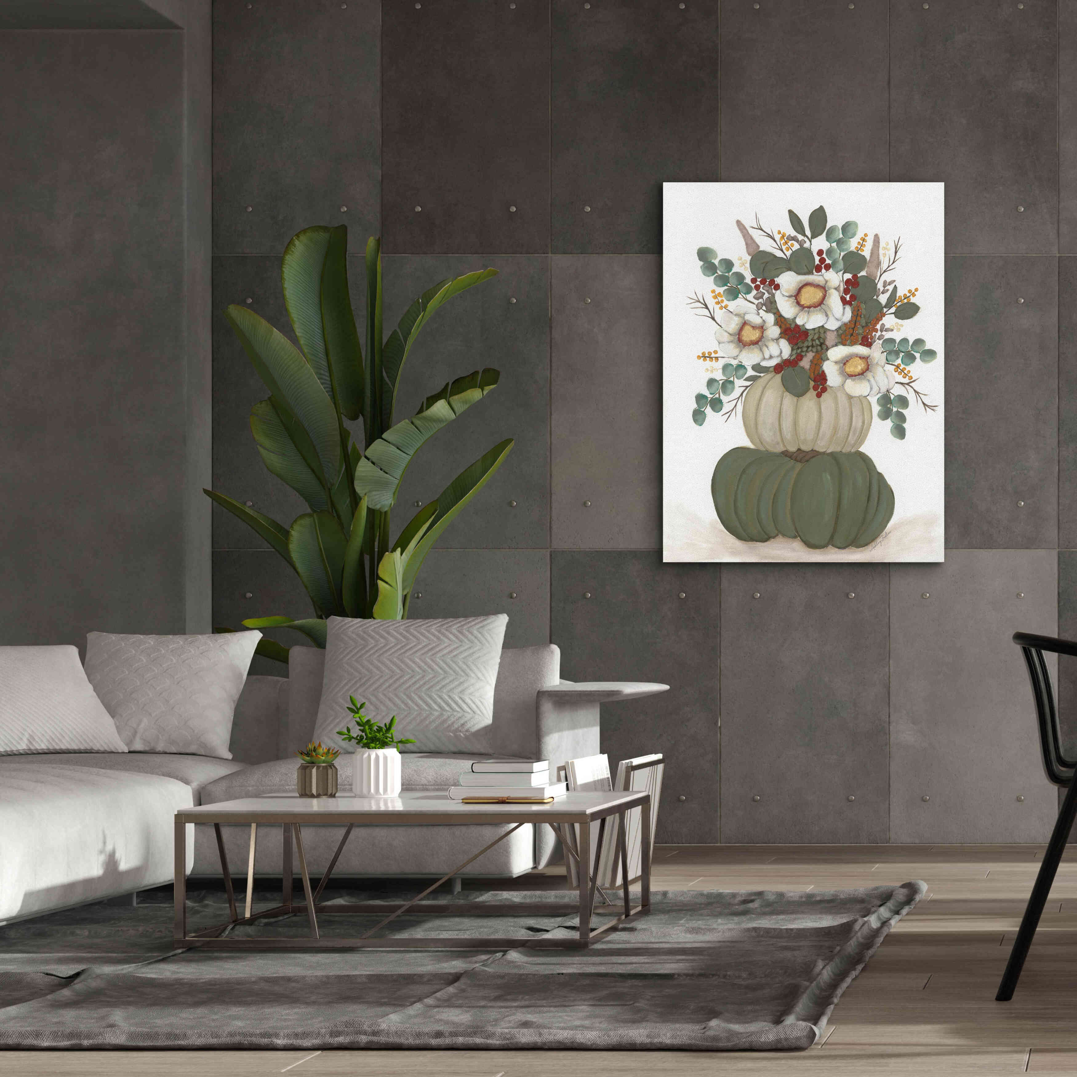 'Floral Pumpkin Stack' by Ashley Justice, Giclee Canvas Wall Art,40x54