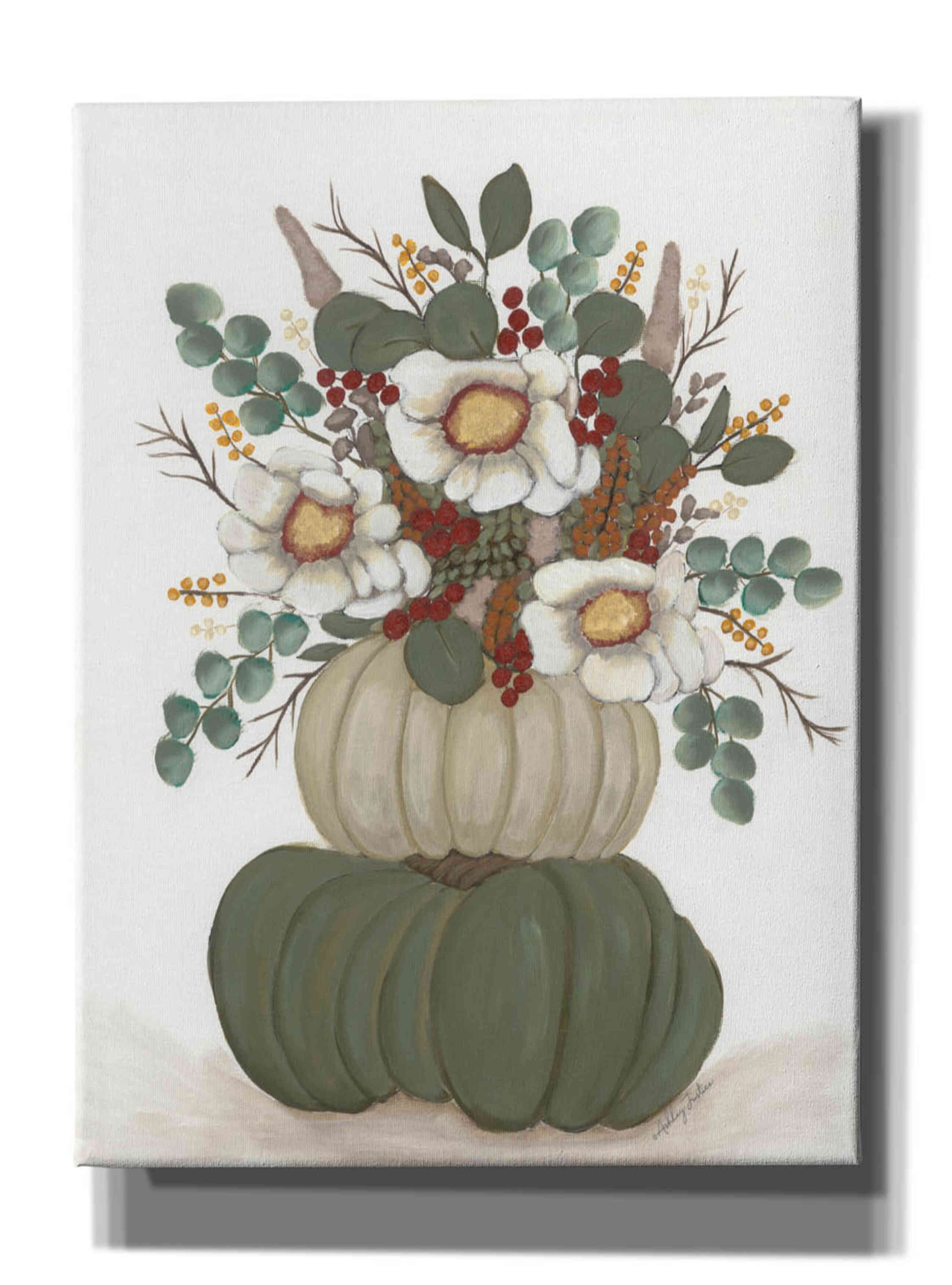 'Floral Pumpkin Stack' by Ashley Justice, Giclee Canvas Wall Art