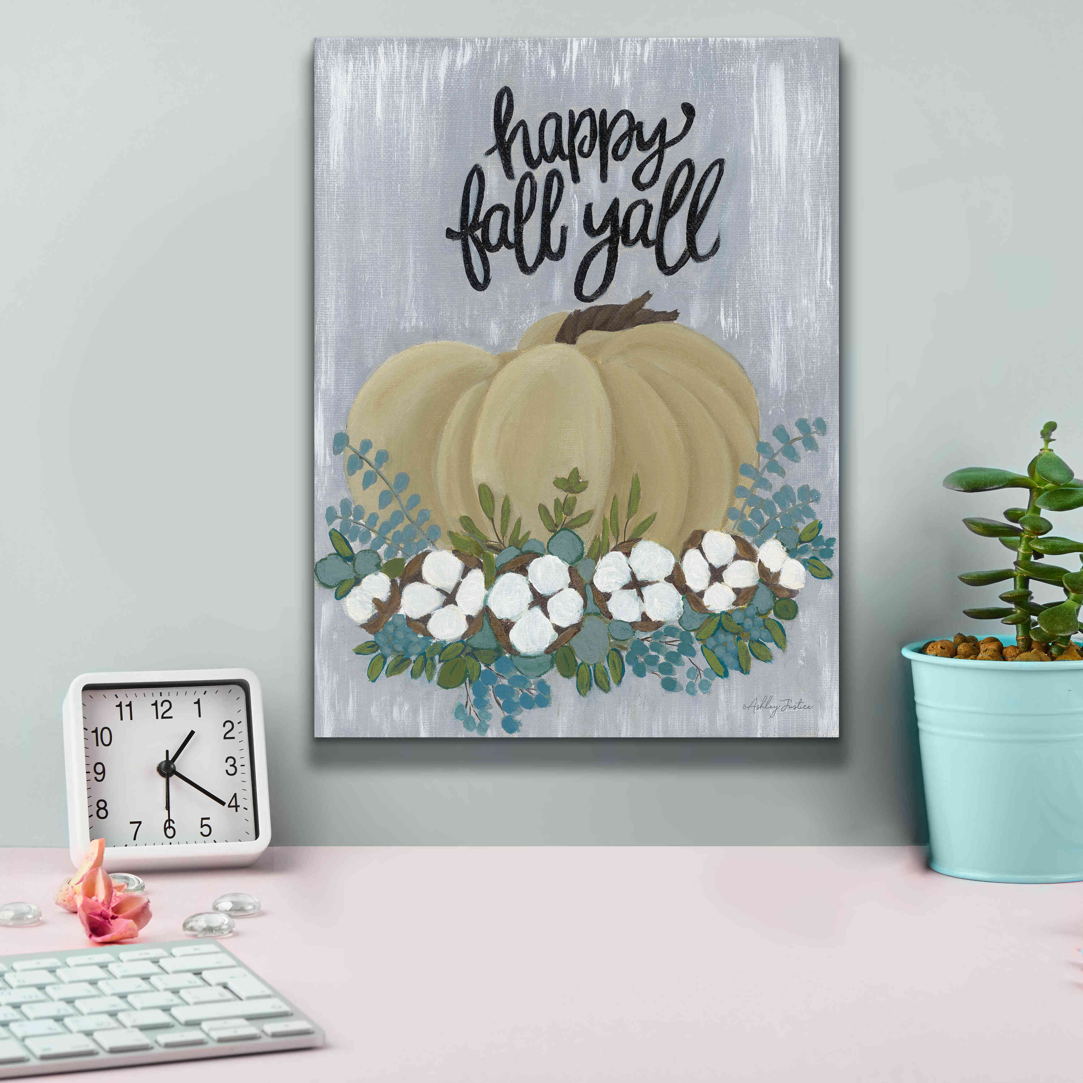 'Happy Fall Y'All' by Ashley Justice, Giclee Canvas Wall Art,12x16