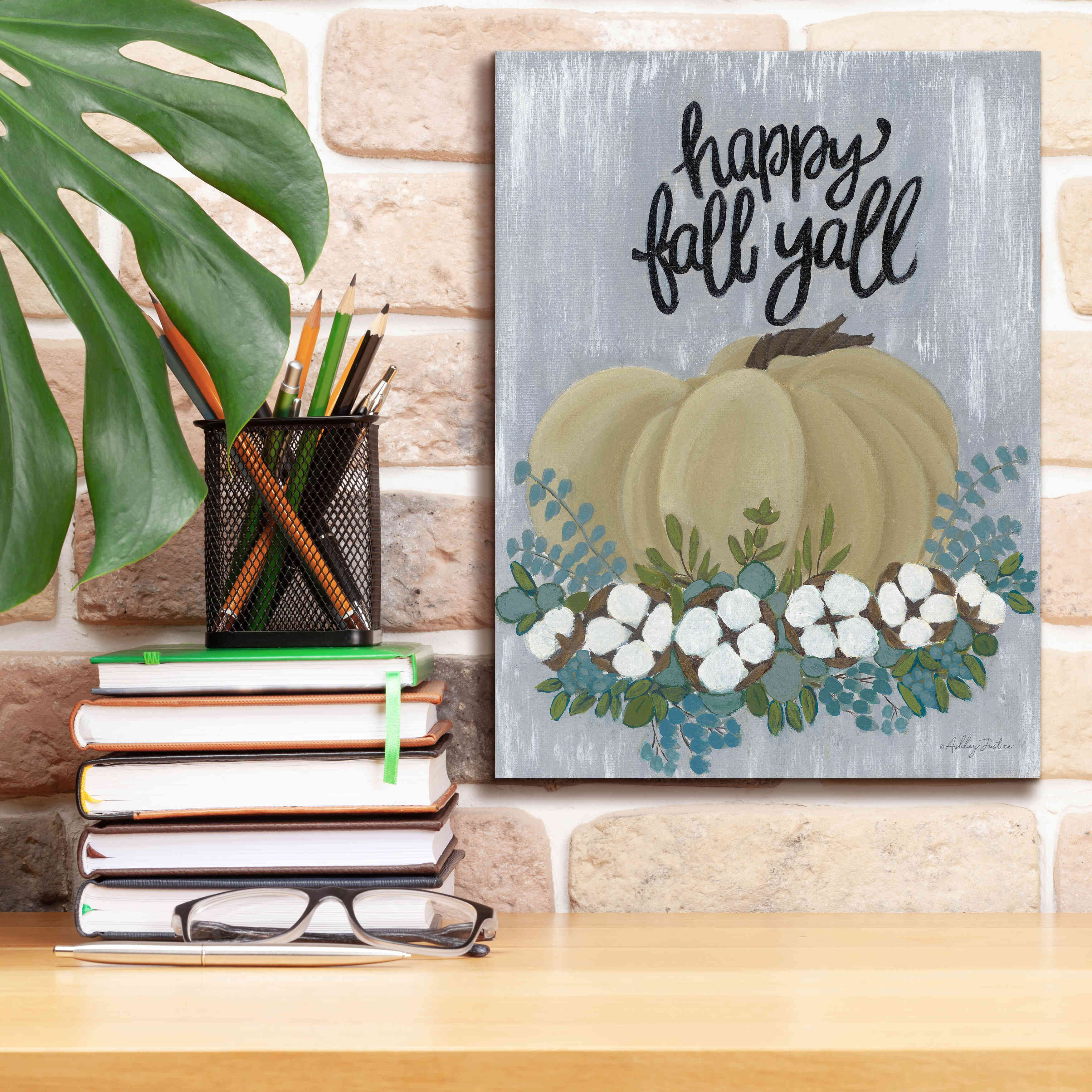 'Happy Fall Y'All' by Ashley Justice, Giclee Canvas Wall Art,12x16