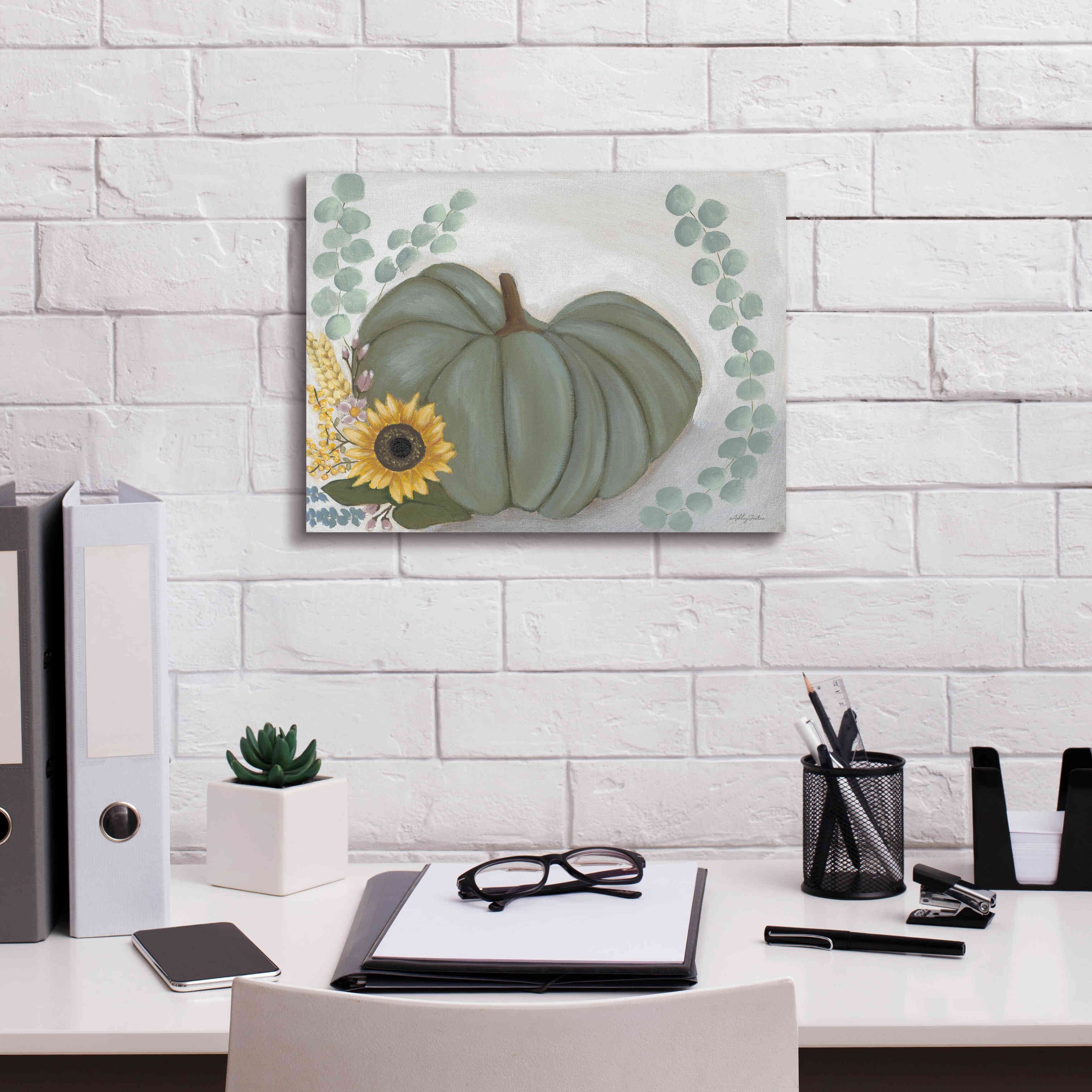 'Green Pumpkin' by Ashley Justice, Giclee Canvas Wall Art,16x12