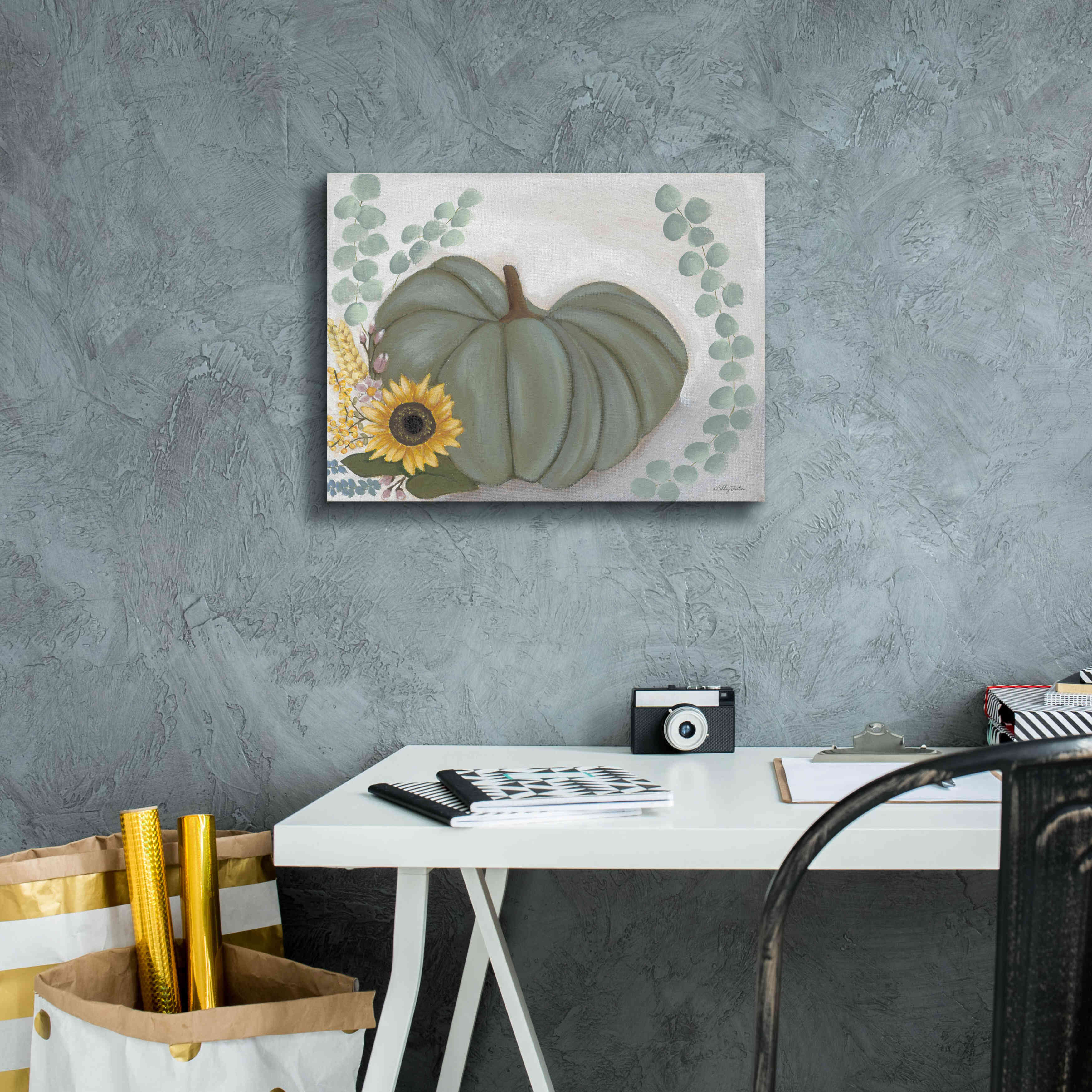 'Green Pumpkin' by Ashley Justice, Giclee Canvas Wall Art,16x12