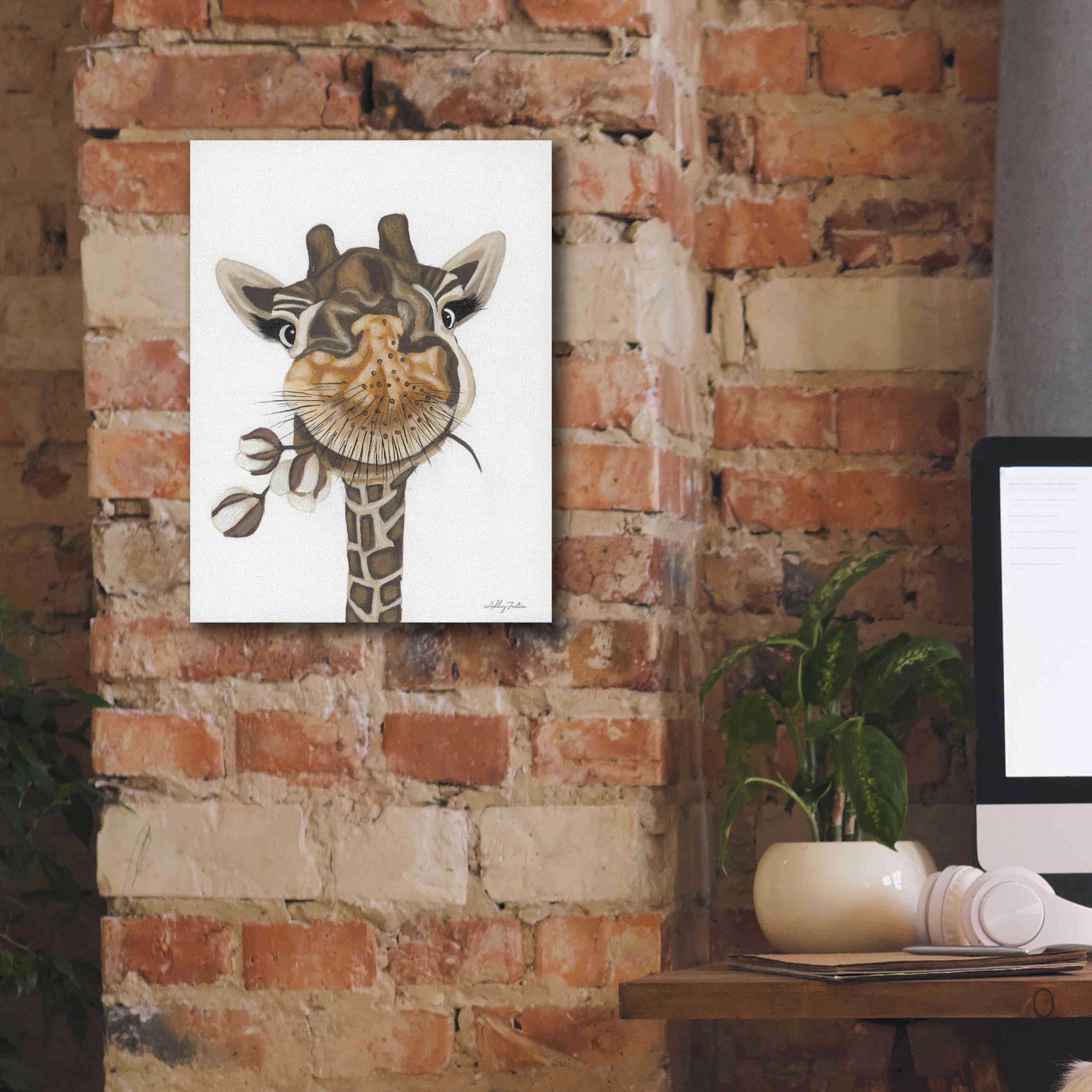'Giraffe with Cotton' by Ashley Justice, Giclee Canvas Wall Art,12x16