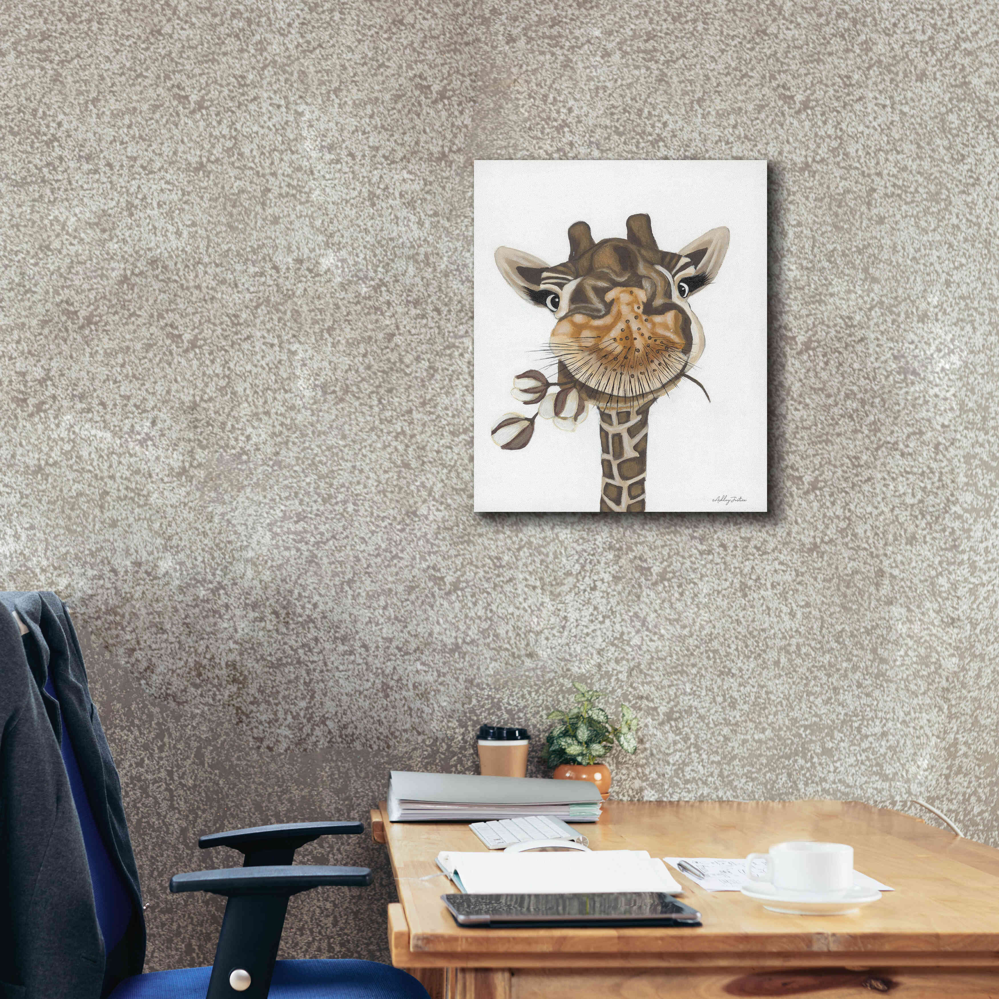 'Giraffe with Cotton' by Ashley Justice, Giclee Canvas Wall Art,20x24