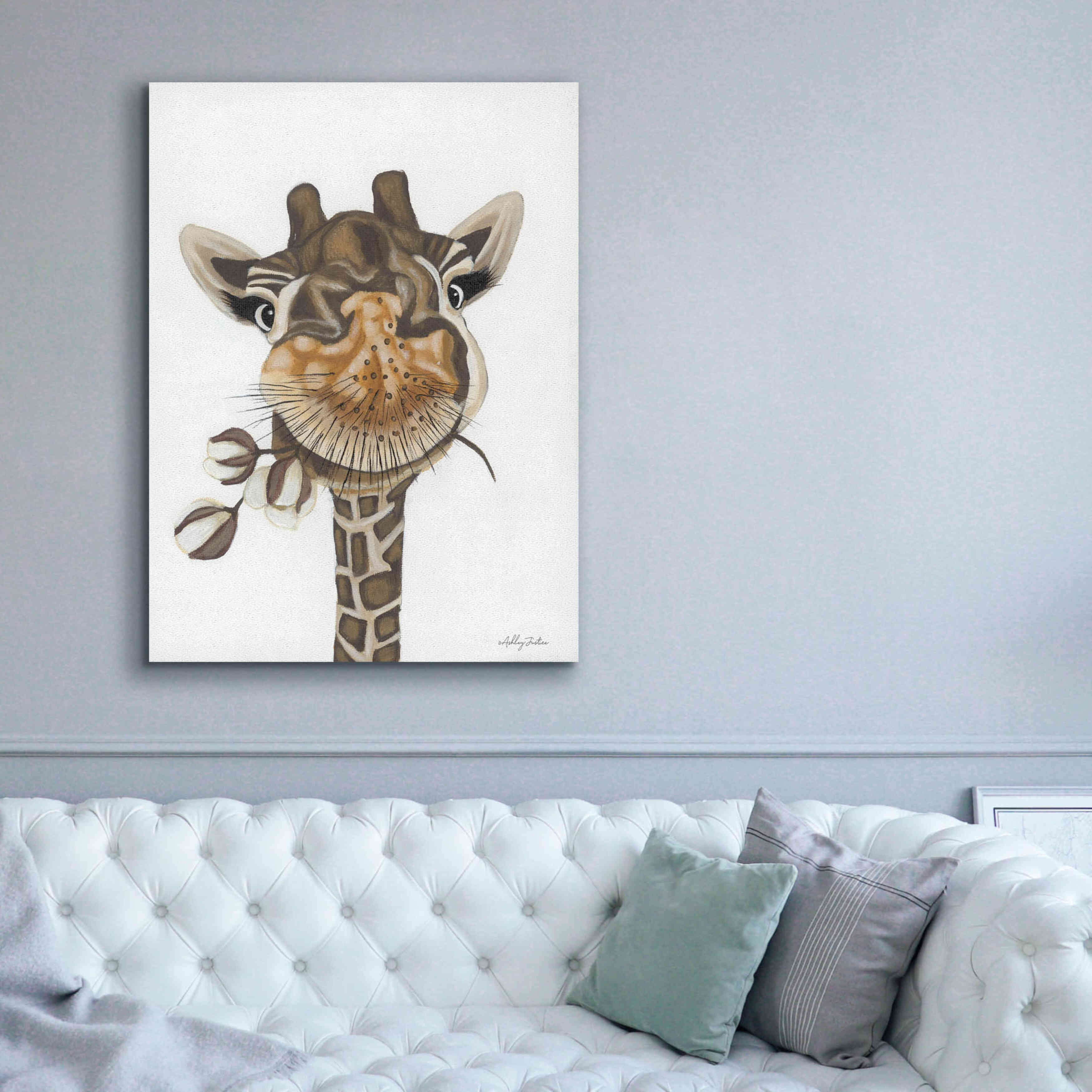 'Giraffe with Cotton' by Ashley Justice, Giclee Canvas Wall Art,40x54