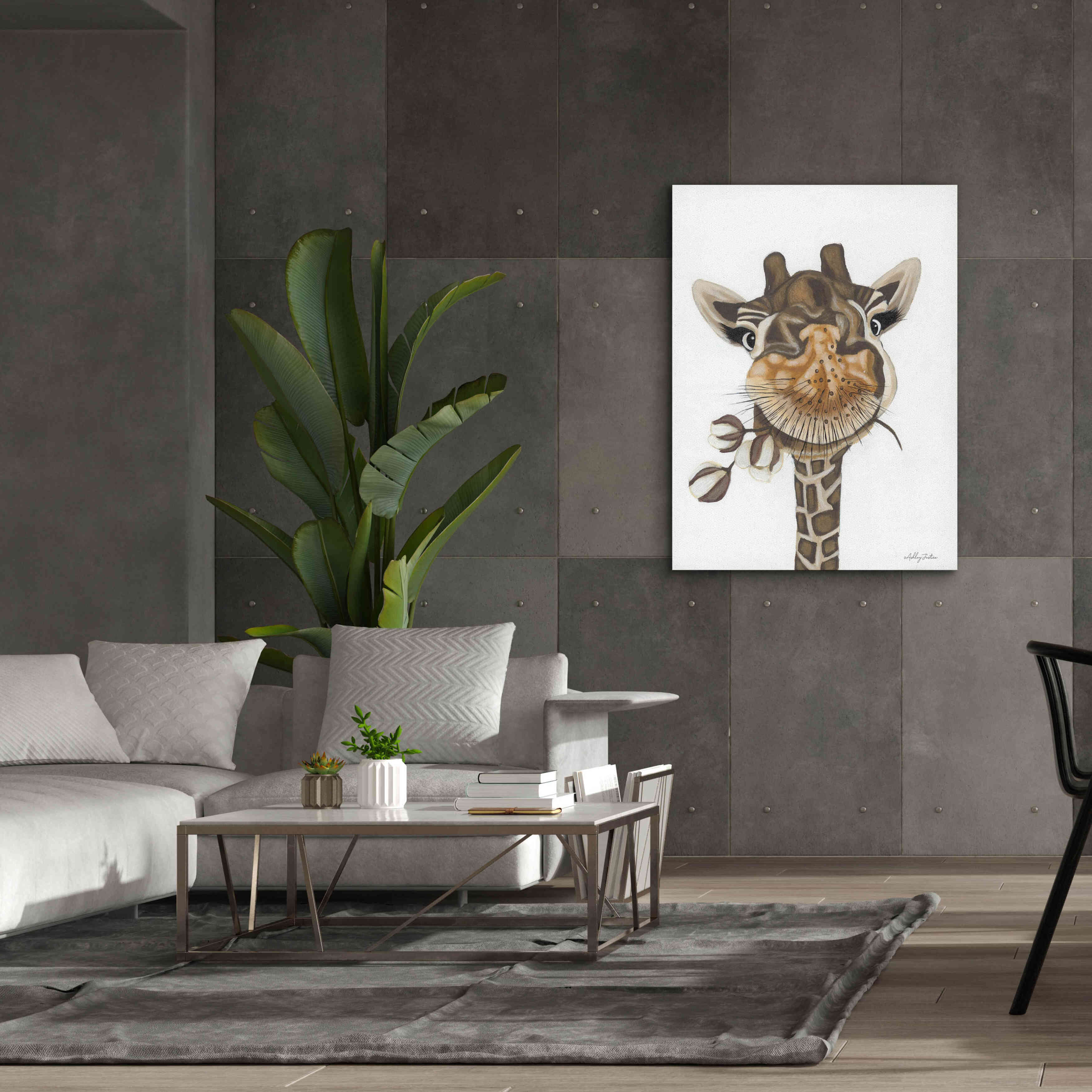 'Giraffe with Cotton' by Ashley Justice, Giclee Canvas Wall Art,40x54