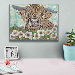 'Floral Highland Cow' by Ashley Justice, Giclee Canvas Wall Art,16x12