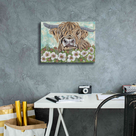 Image of 'Floral Highland Cow' by Ashley Justice, Giclee Canvas Wall Art,16x12