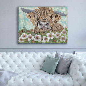 'Floral Highland Cow' by Ashley Justice, Giclee Canvas Wall Art,54x40