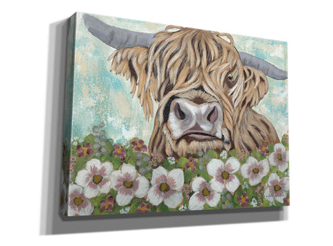 Image of 'Floral Highland Cow' by Ashley Justice, Giclee Canvas Wall Art