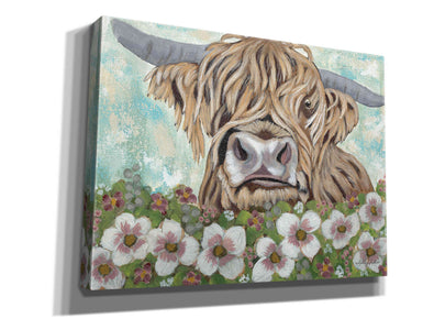 'Floral Highland Cow' by Ashley Justice, Giclee Canvas Wall Art