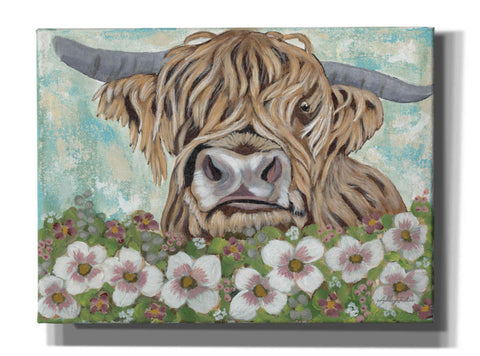 Image of 'Floral Highland Cow' by Ashley Justice, Giclee Canvas Wall Art