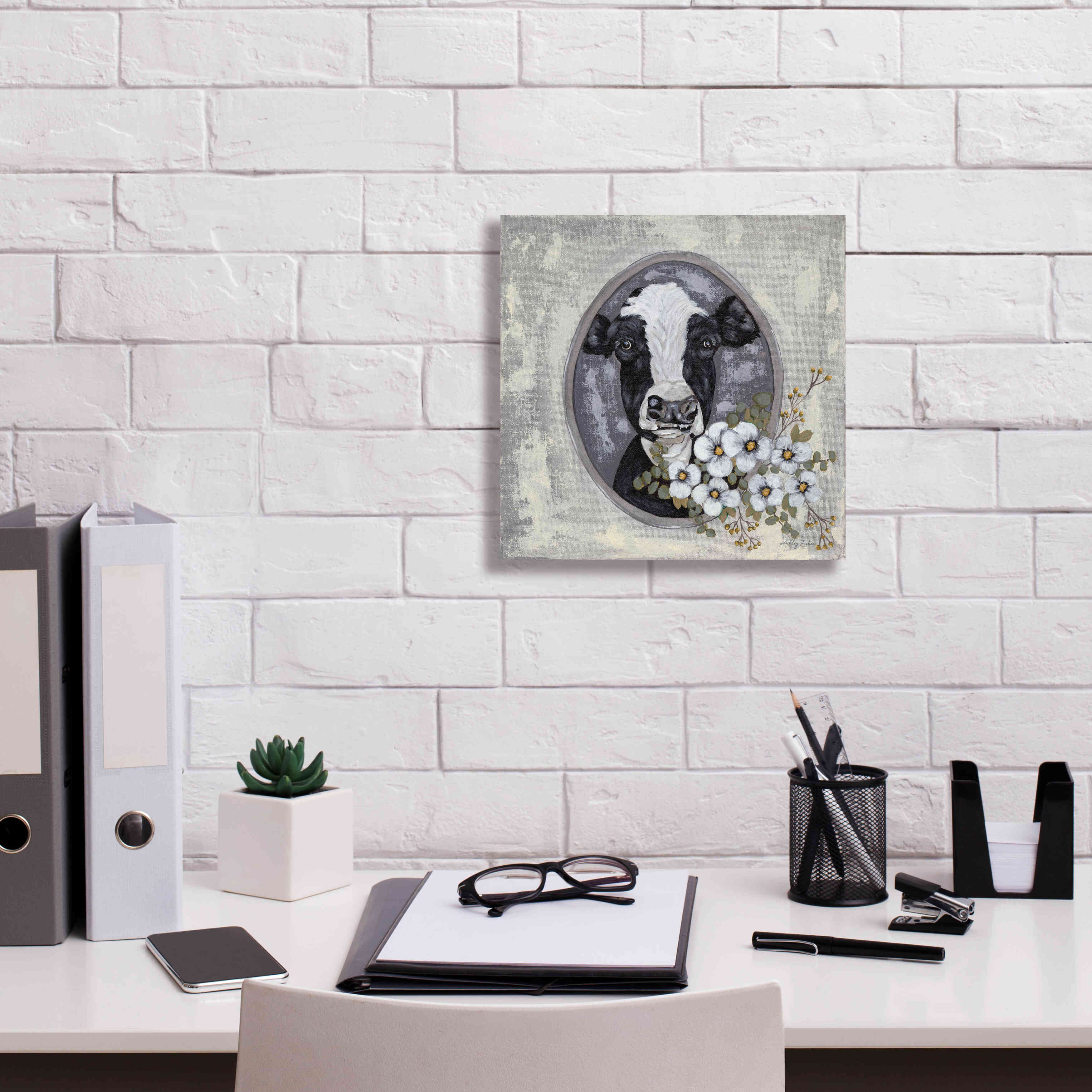 'Framed Cow' by Ashley Justice, Giclee Canvas Wall Art,12x12