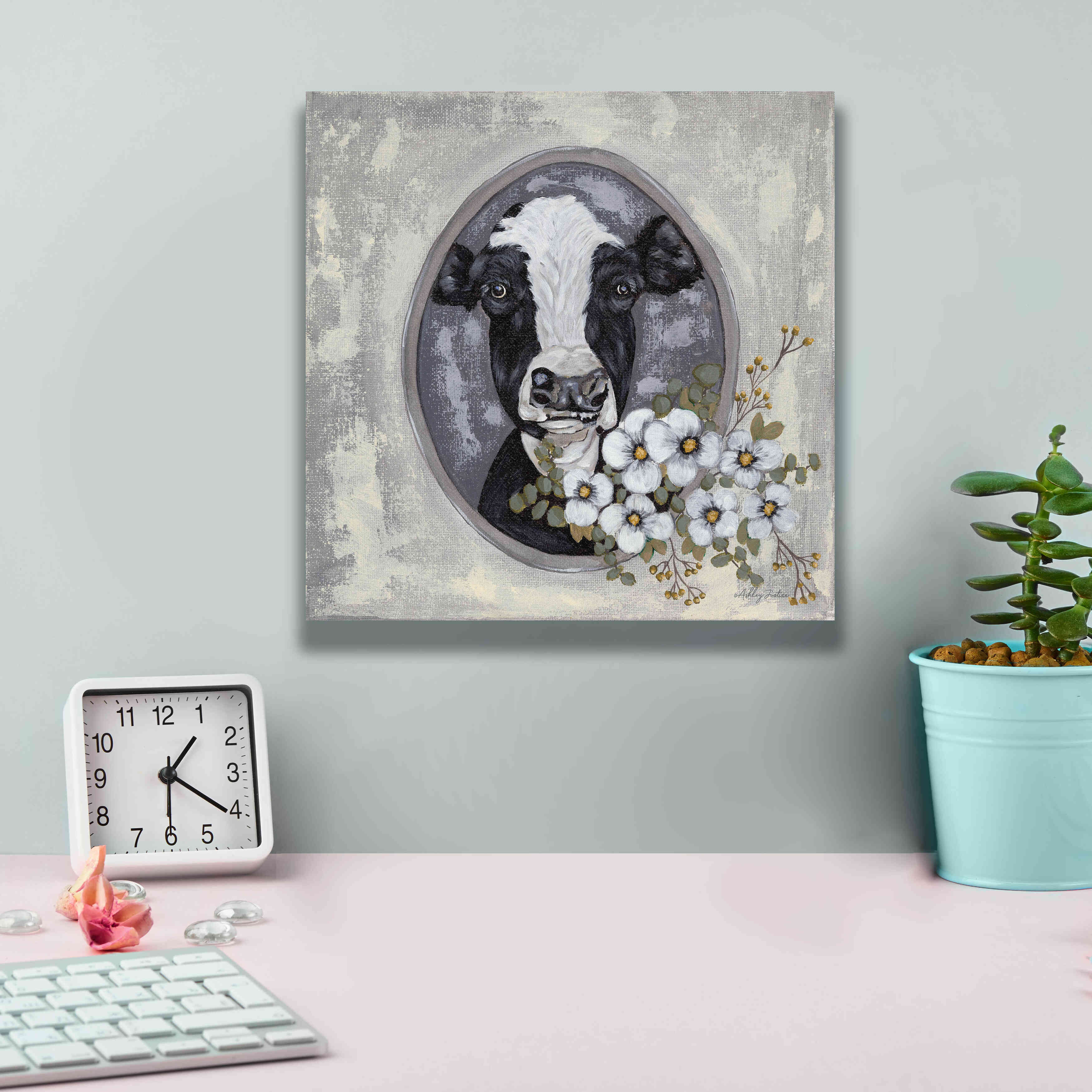 'Framed Cow' by Ashley Justice, Giclee Canvas Wall Art,12x12