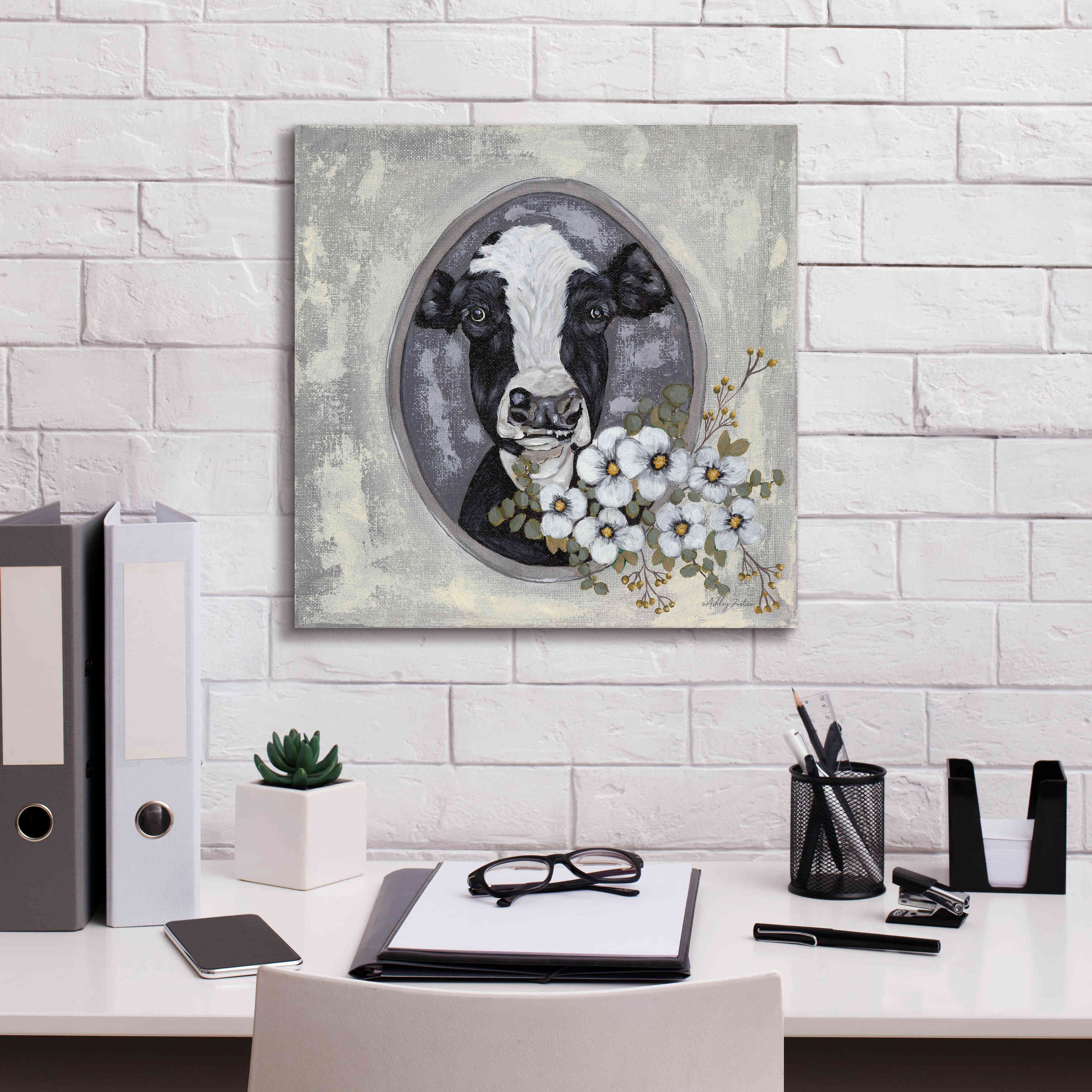'Framed Cow' by Ashley Justice, Giclee Canvas Wall Art,18x18