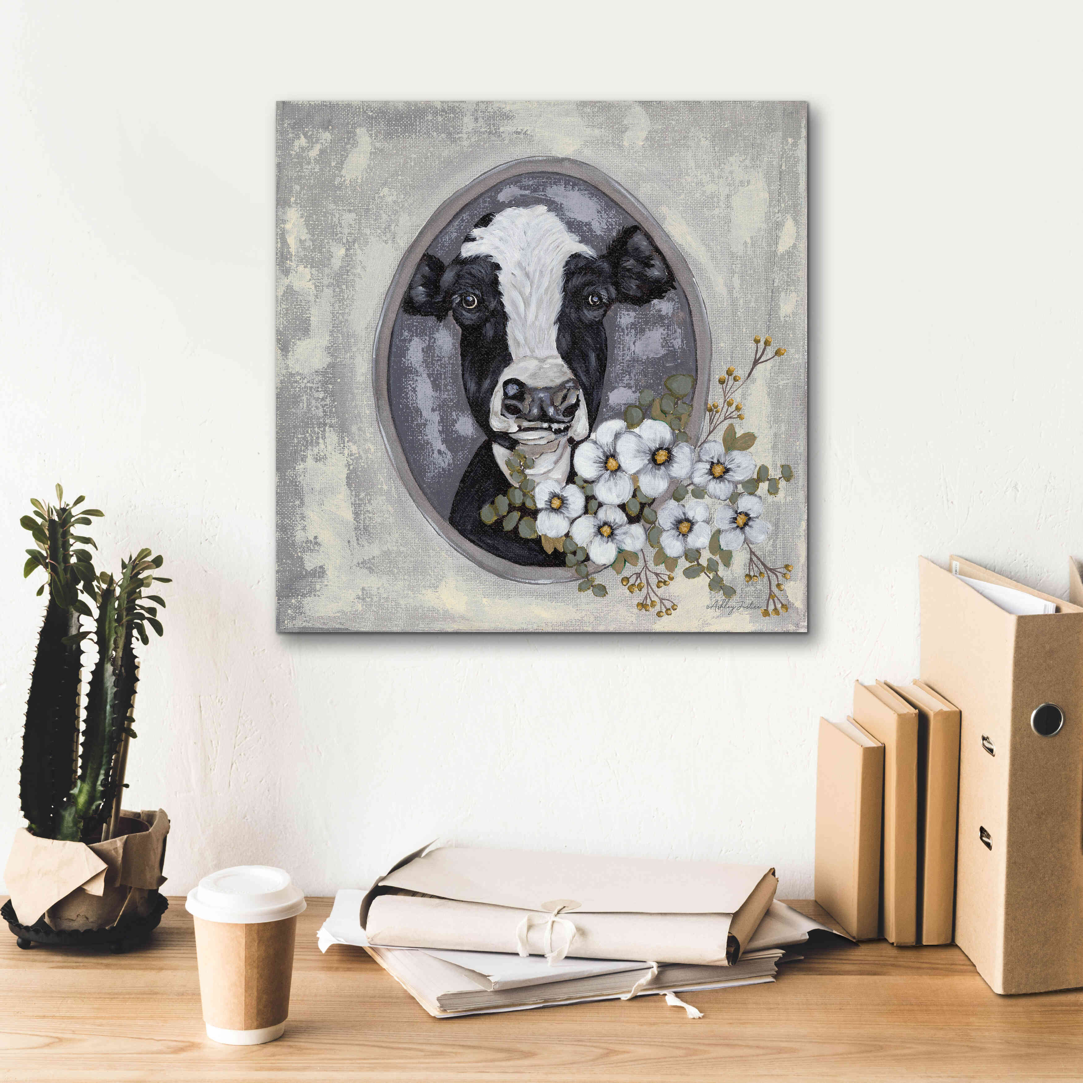 'Framed Cow' by Ashley Justice, Giclee Canvas Wall Art,18x18