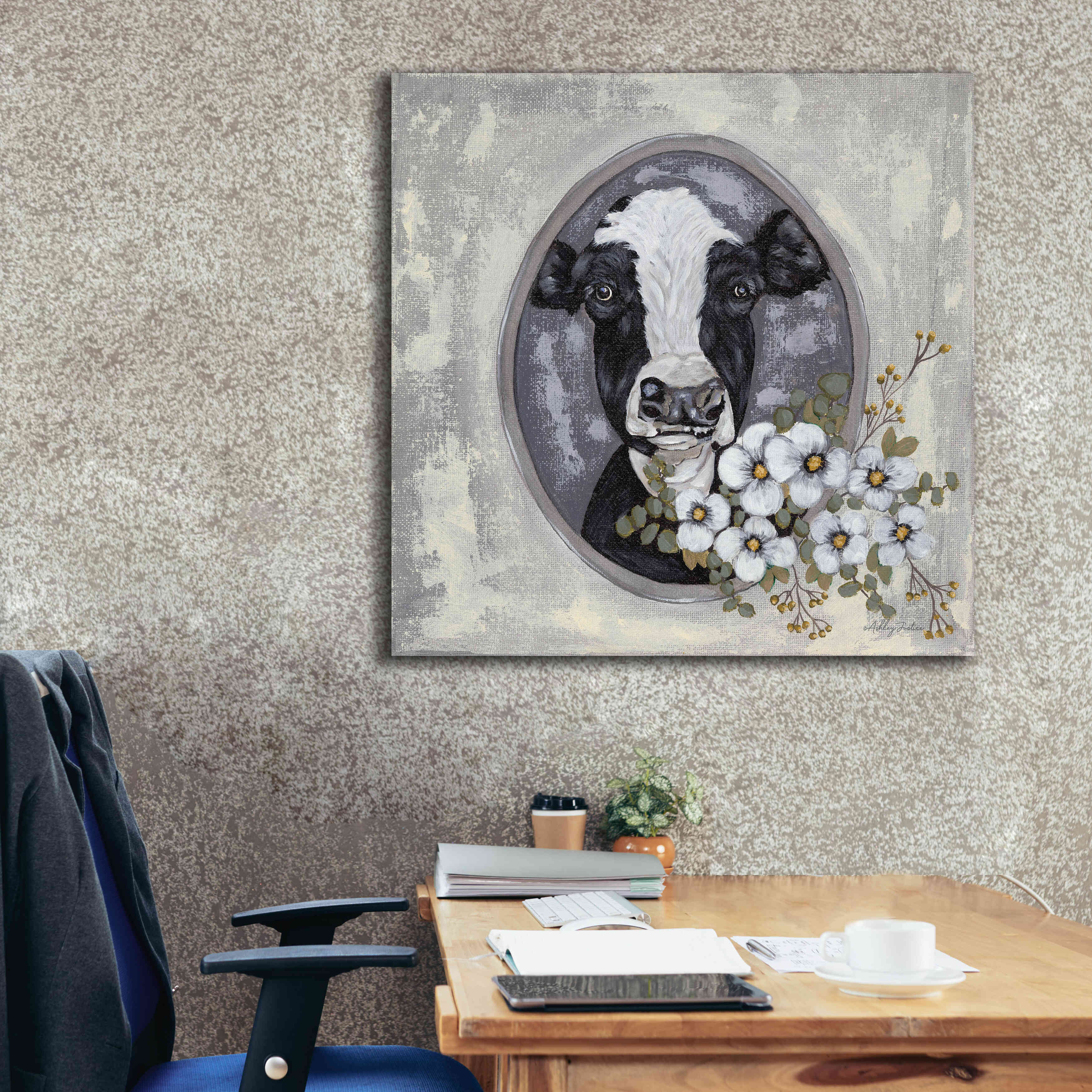 'Framed Cow' by Ashley Justice, Giclee Canvas Wall Art,37x37