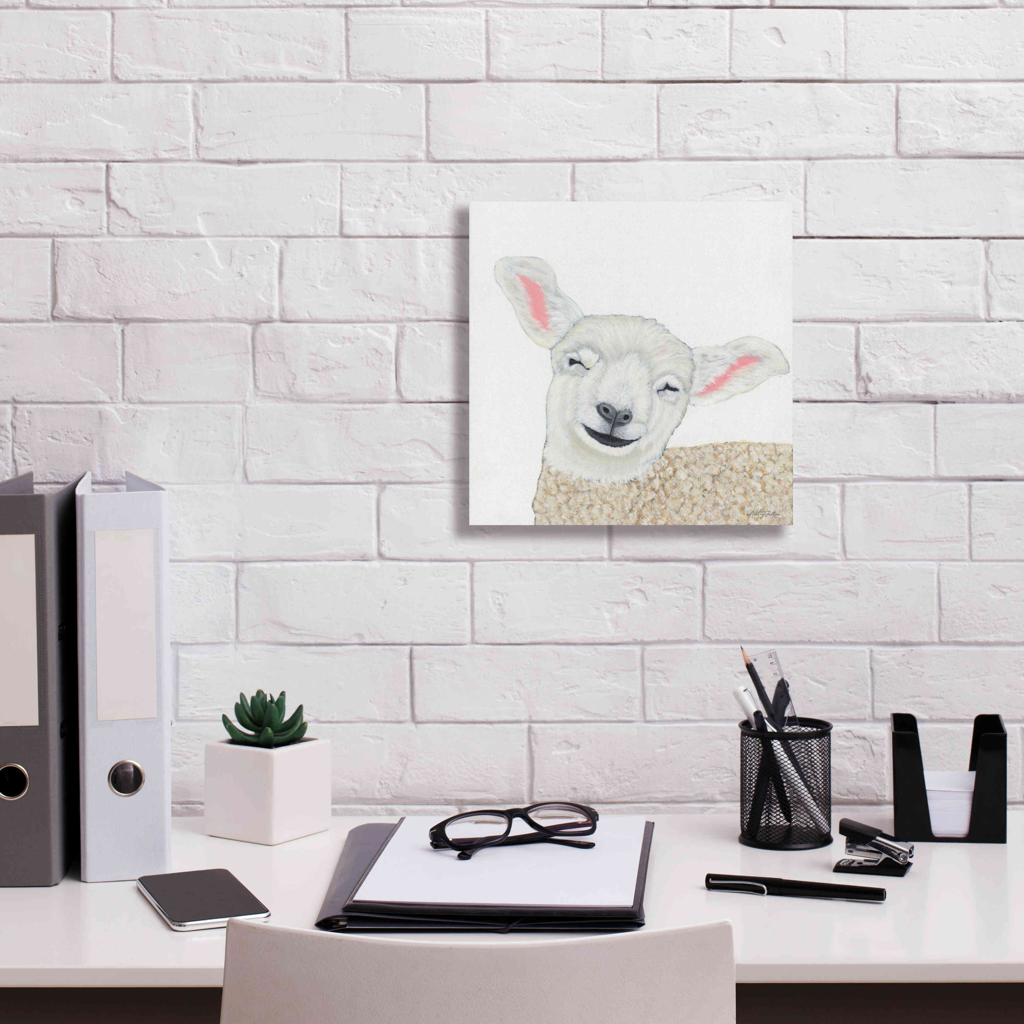 'Smiling Sheep' by Ashley Justice, Giclee Canvas Wall Art,12x12