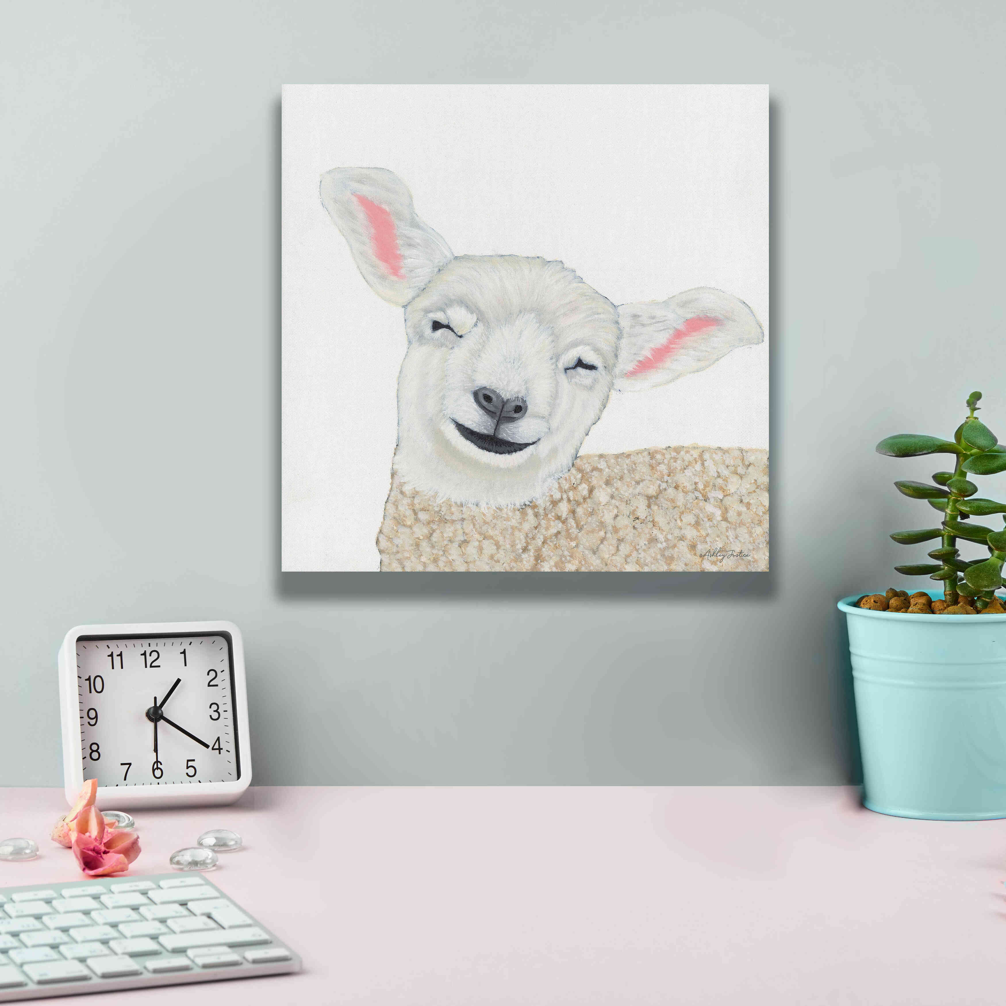 'Smiling Sheep' by Ashley Justice, Giclee Canvas Wall Art,12x12