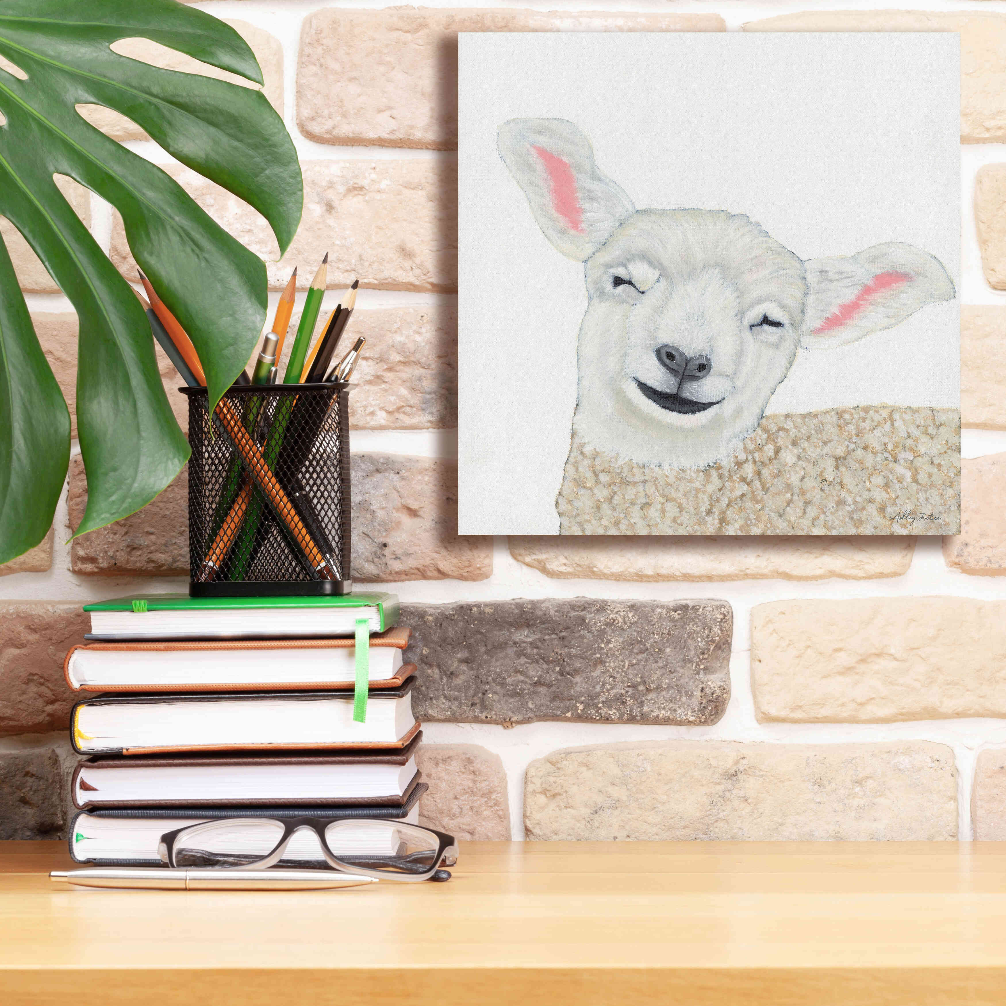 'Smiling Sheep' by Ashley Justice, Giclee Canvas Wall Art,12x12
