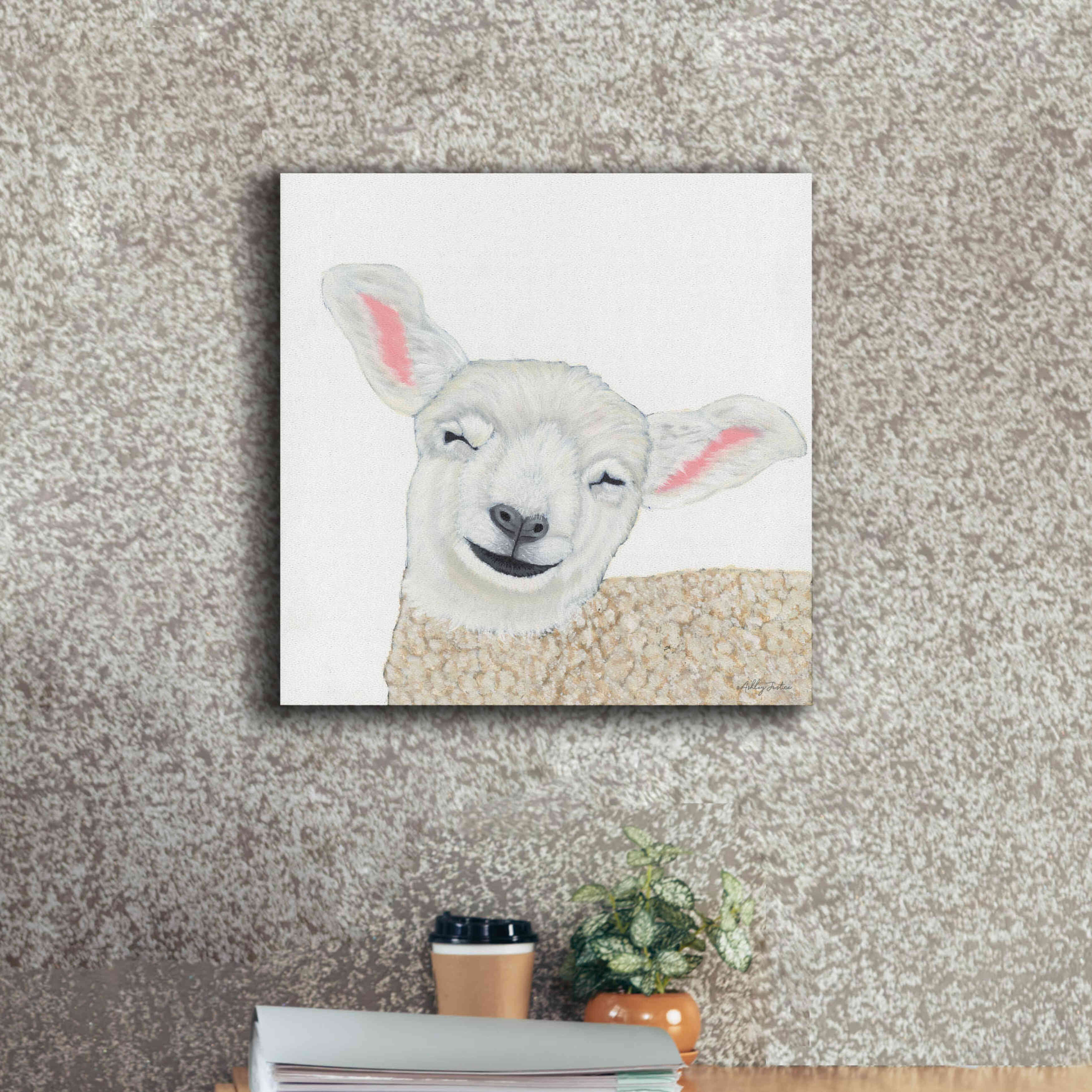 'Smiling Sheep' by Ashley Justice, Giclee Canvas Wall Art,18x18