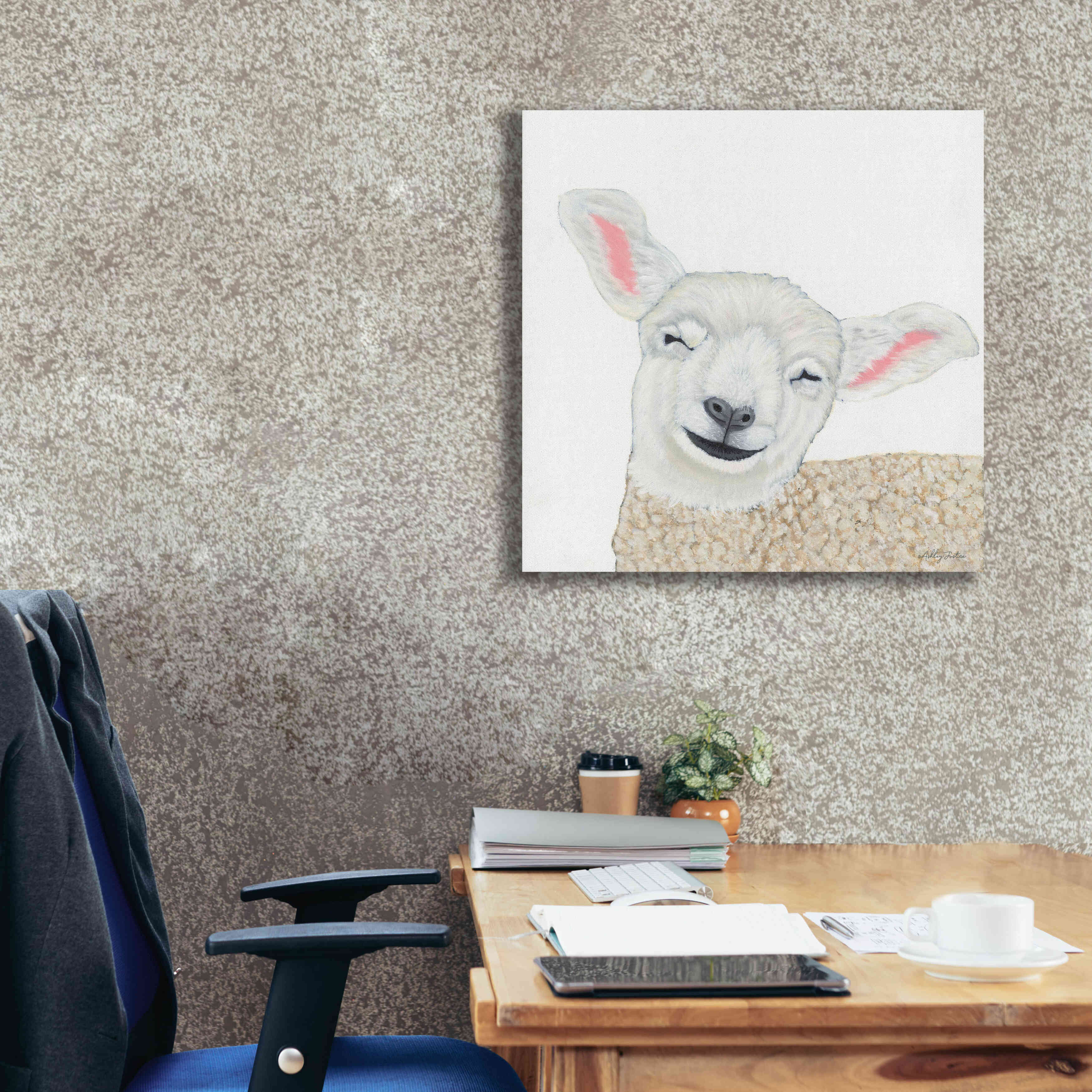 'Smiling Sheep' by Ashley Justice, Giclee Canvas Wall Art,26x26
