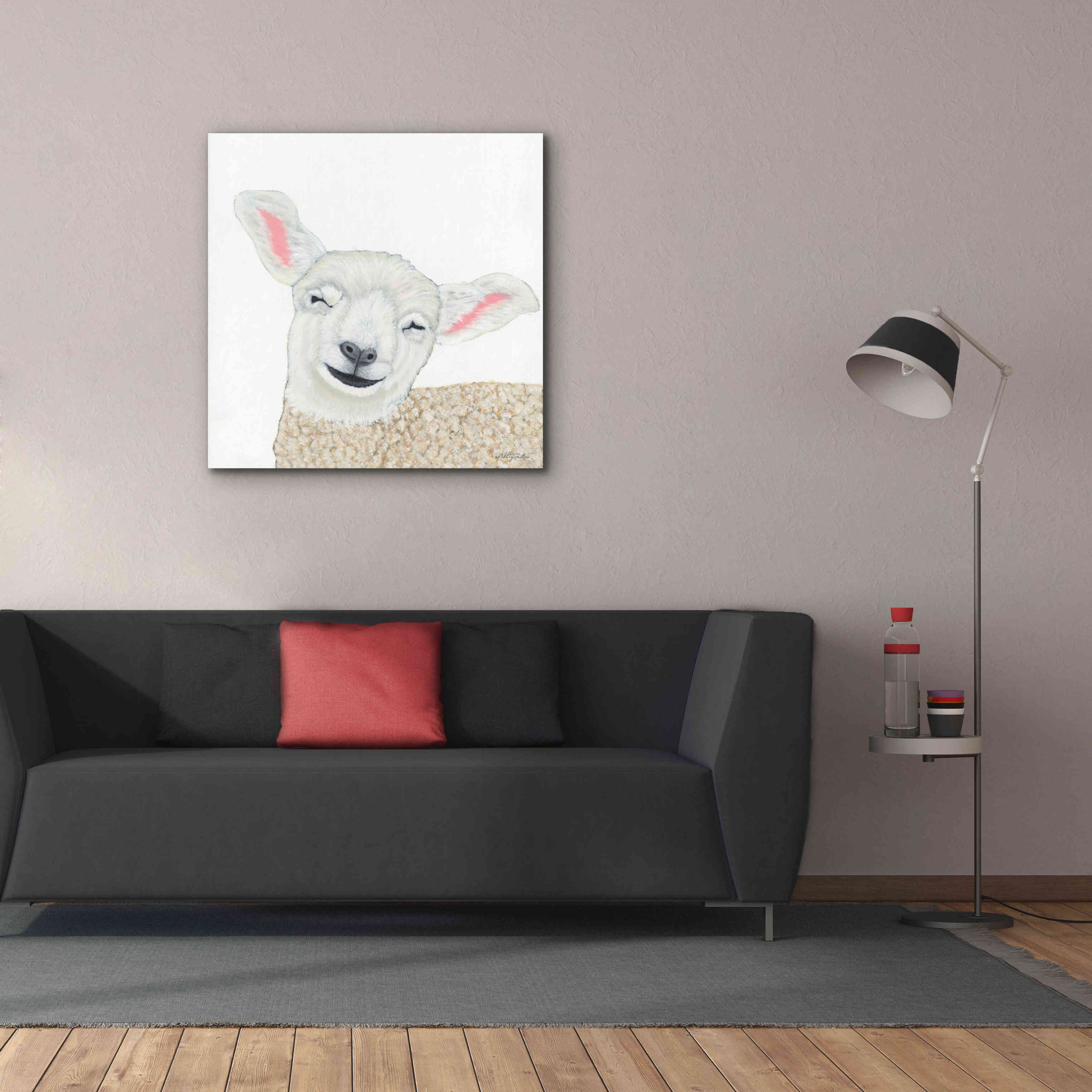 'Smiling Sheep' by Ashley Justice, Giclee Canvas Wall Art,37x37