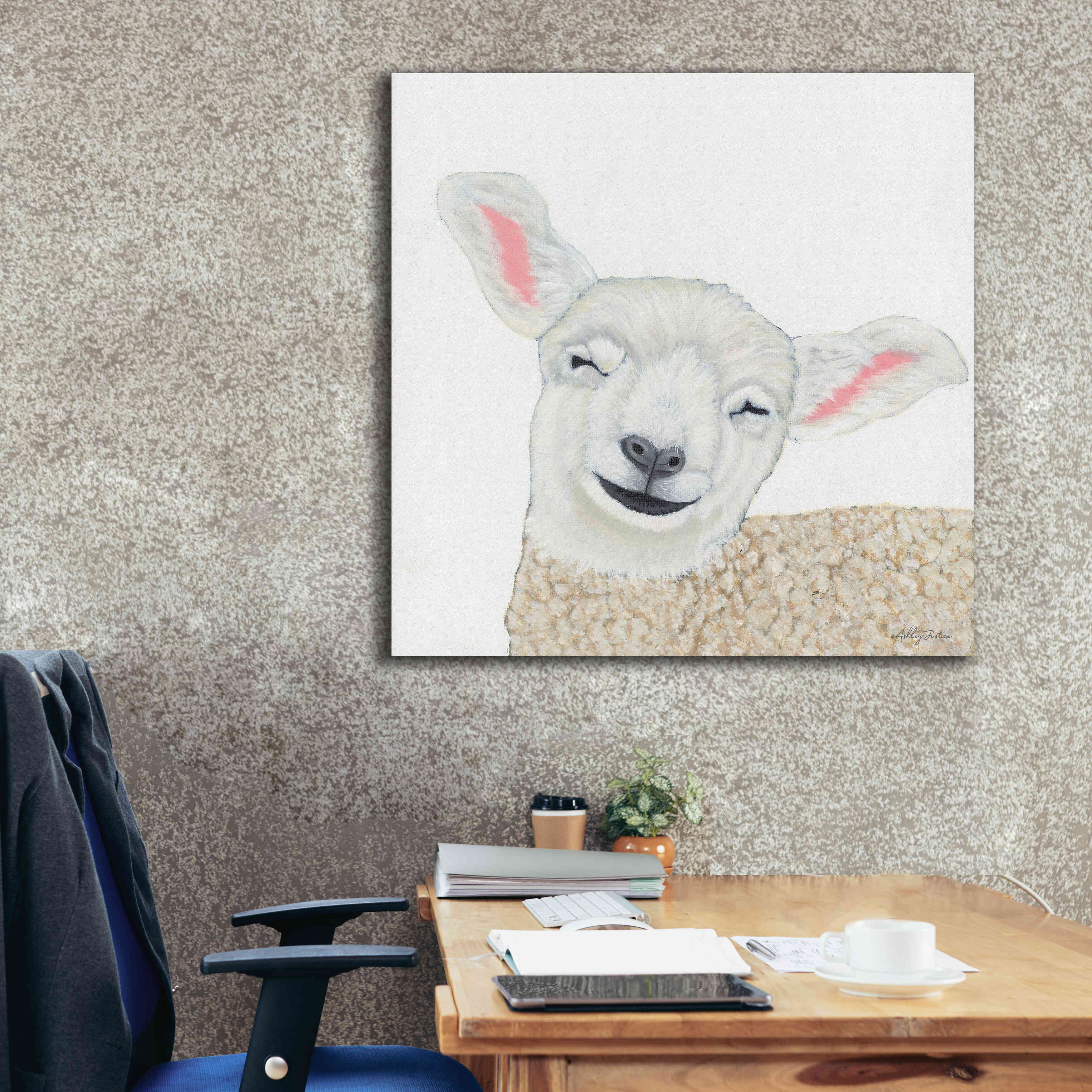 'Smiling Sheep' by Ashley Justice, Giclee Canvas Wall Art,37x37