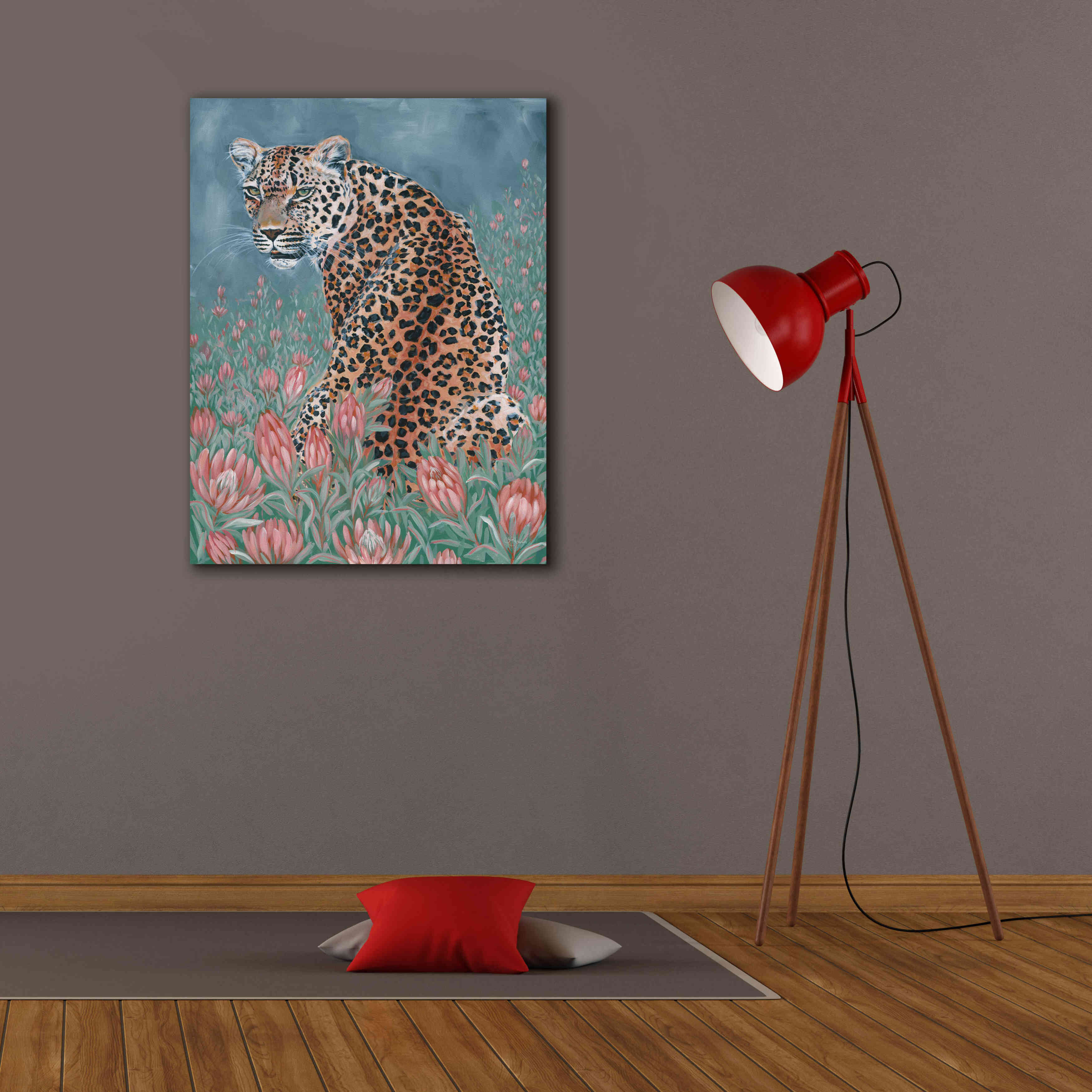 'Leopard in the Flowers' by JG Studios, Giclee Canvas Wall Art,26x34