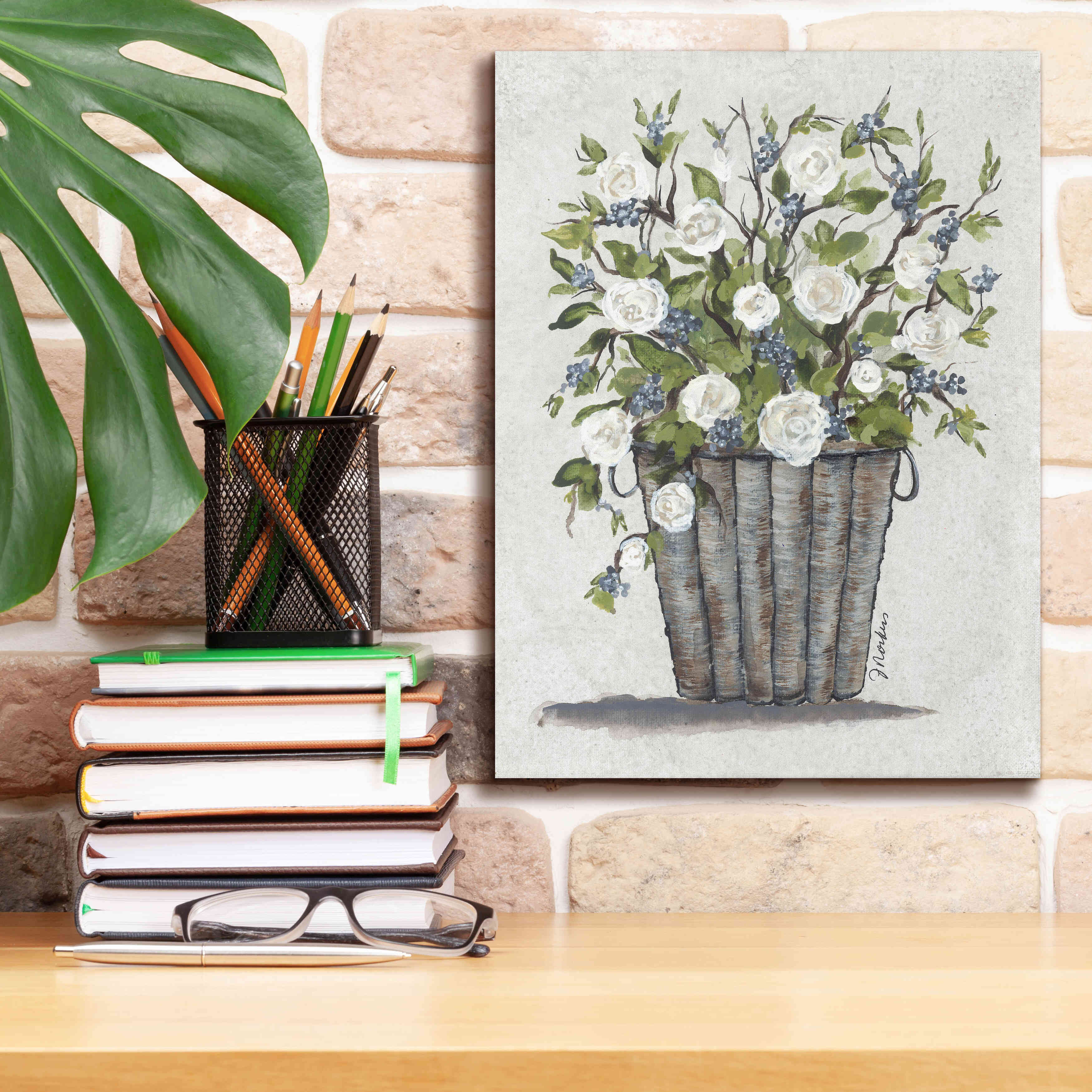 'Sweet Rose Basket' by Julie Norkus, Giclee Canvas Wall Art,12x16