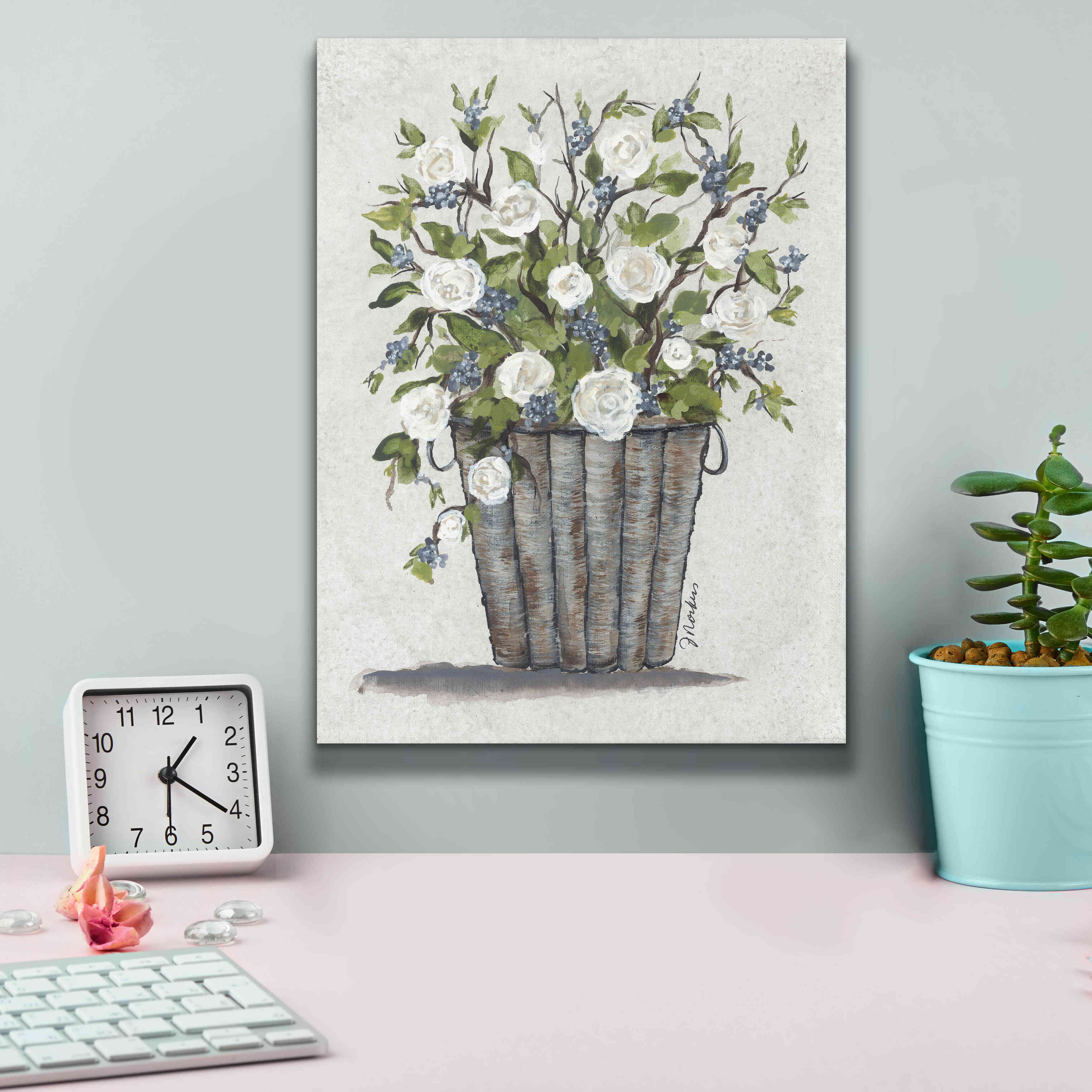 'Sweet Rose Basket' by Julie Norkus, Giclee Canvas Wall Art,12x16
