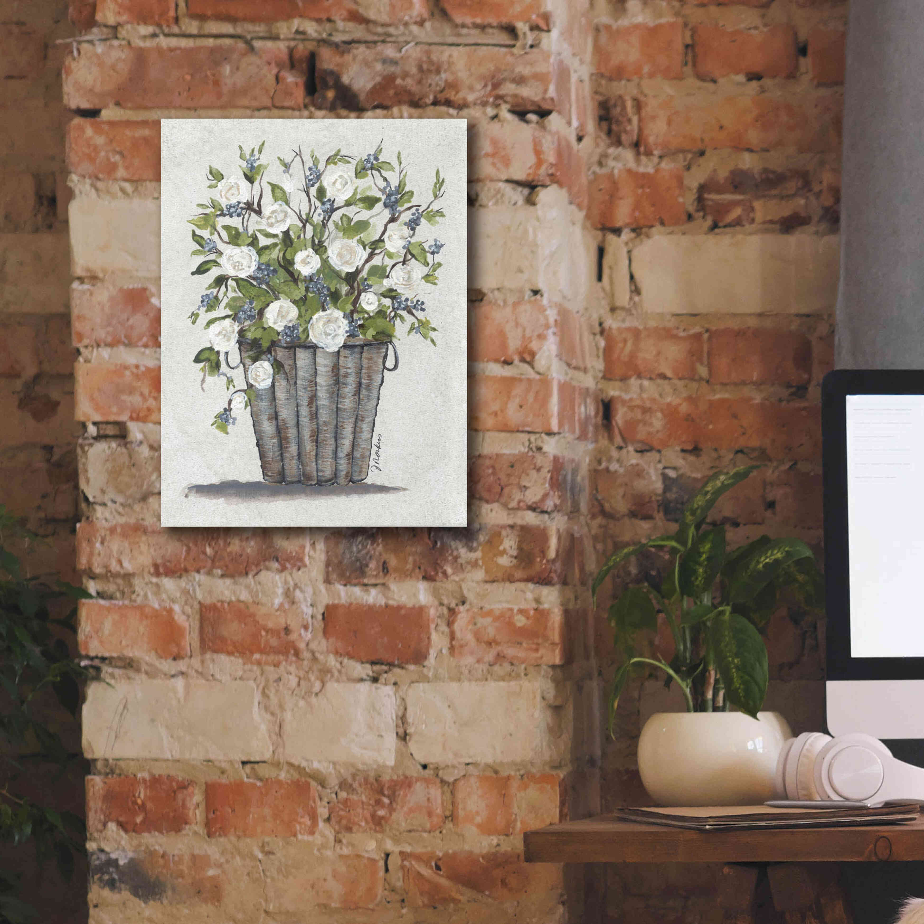 'Sweet Rose Basket' by Julie Norkus, Giclee Canvas Wall Art,12x16