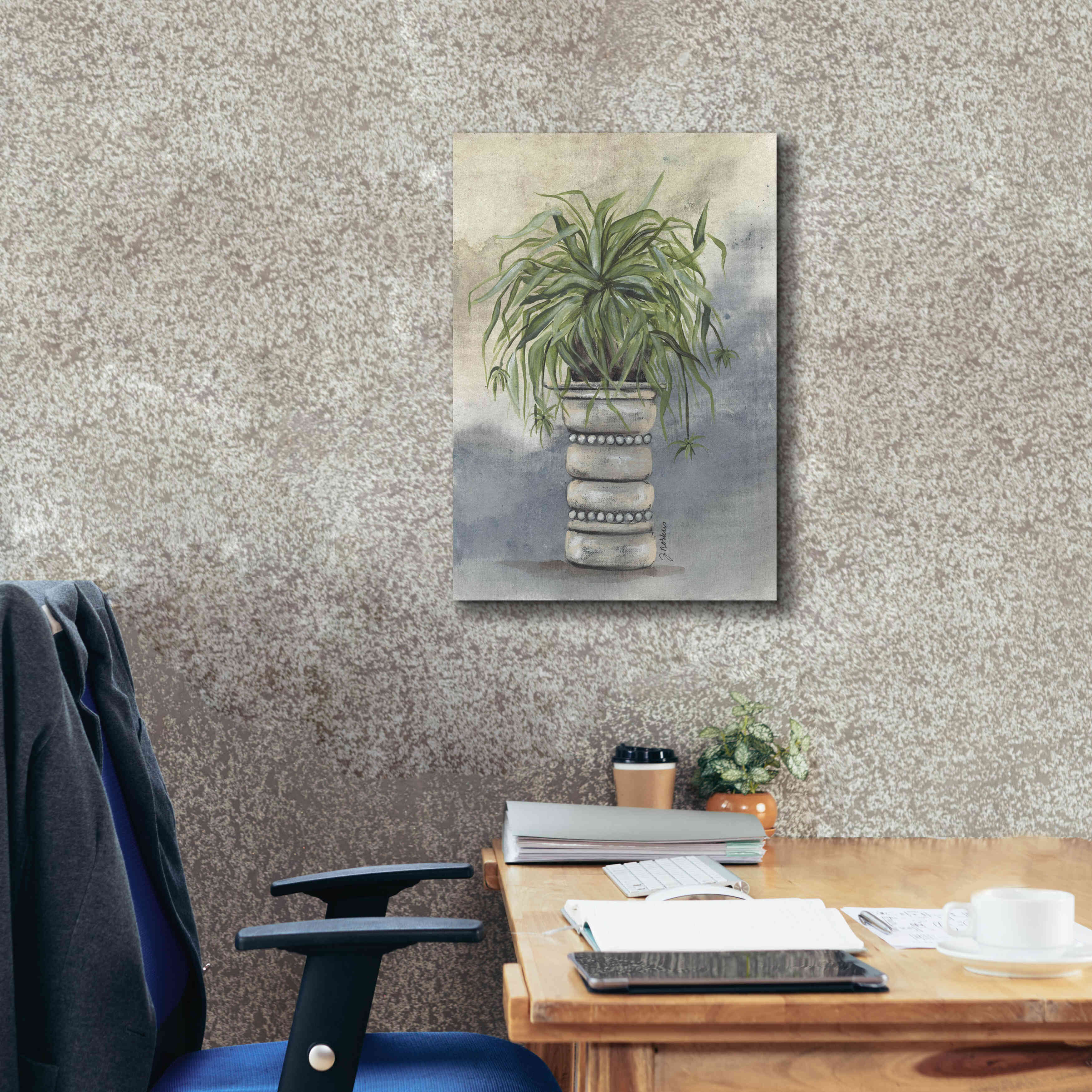 'Spider Plant in Pottery' by Julie Norkus, Giclee Canvas Wall Art,18x26