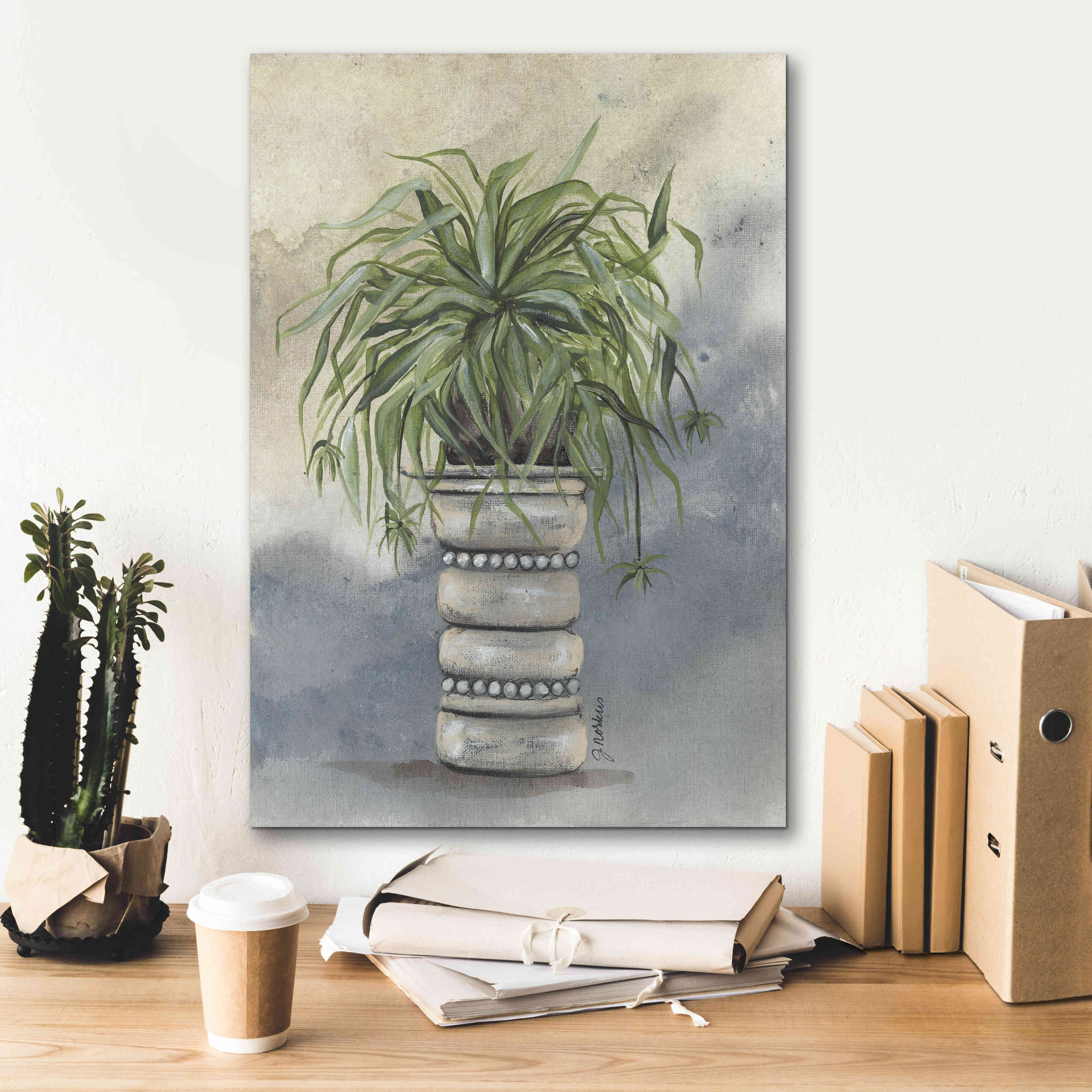 'Spider Plant in Pottery' by Julie Norkus, Giclee Canvas Wall Art,18x26