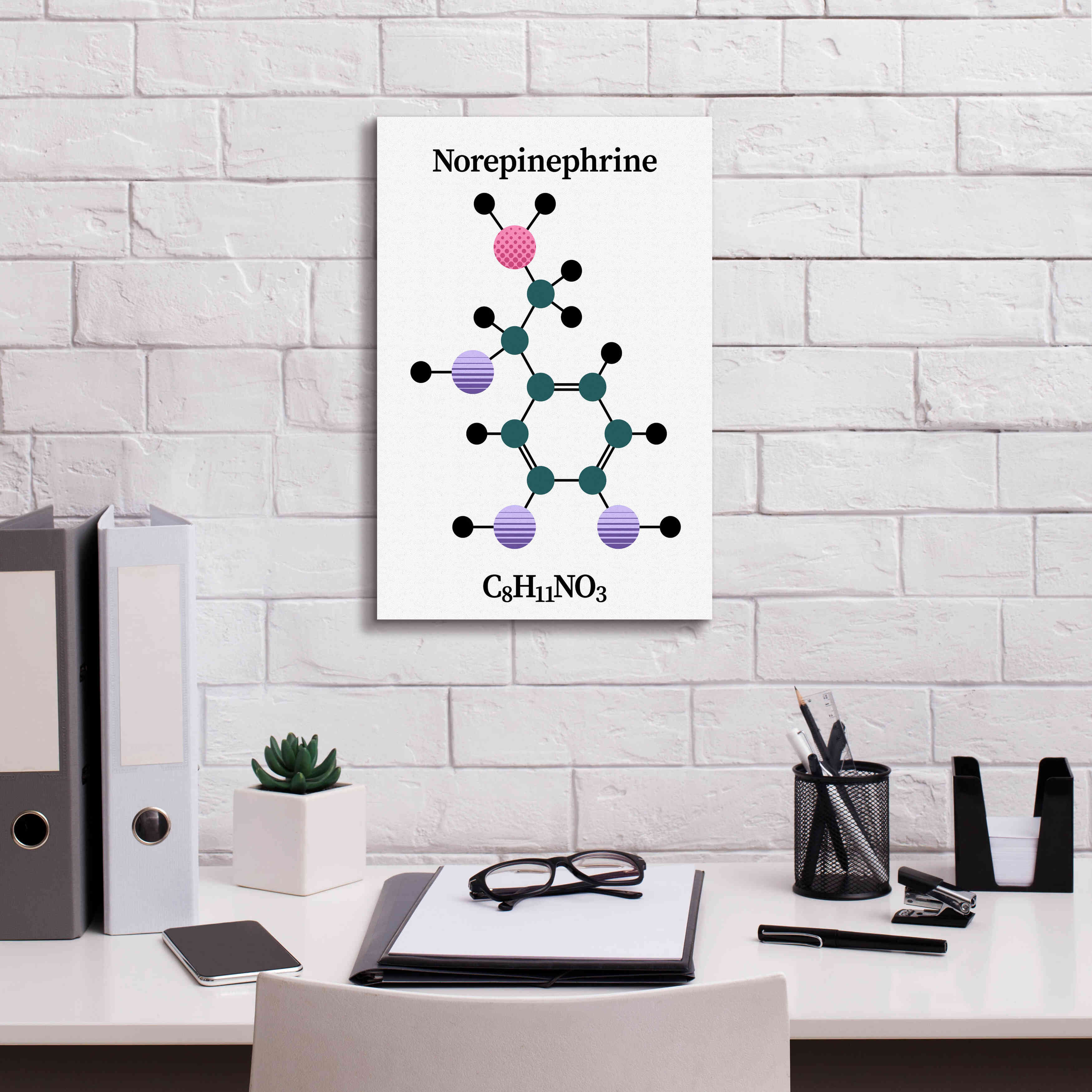'Norepinephrine Molecule' by Epic Portfolio, Giclee Canvas Wall Art,12x18