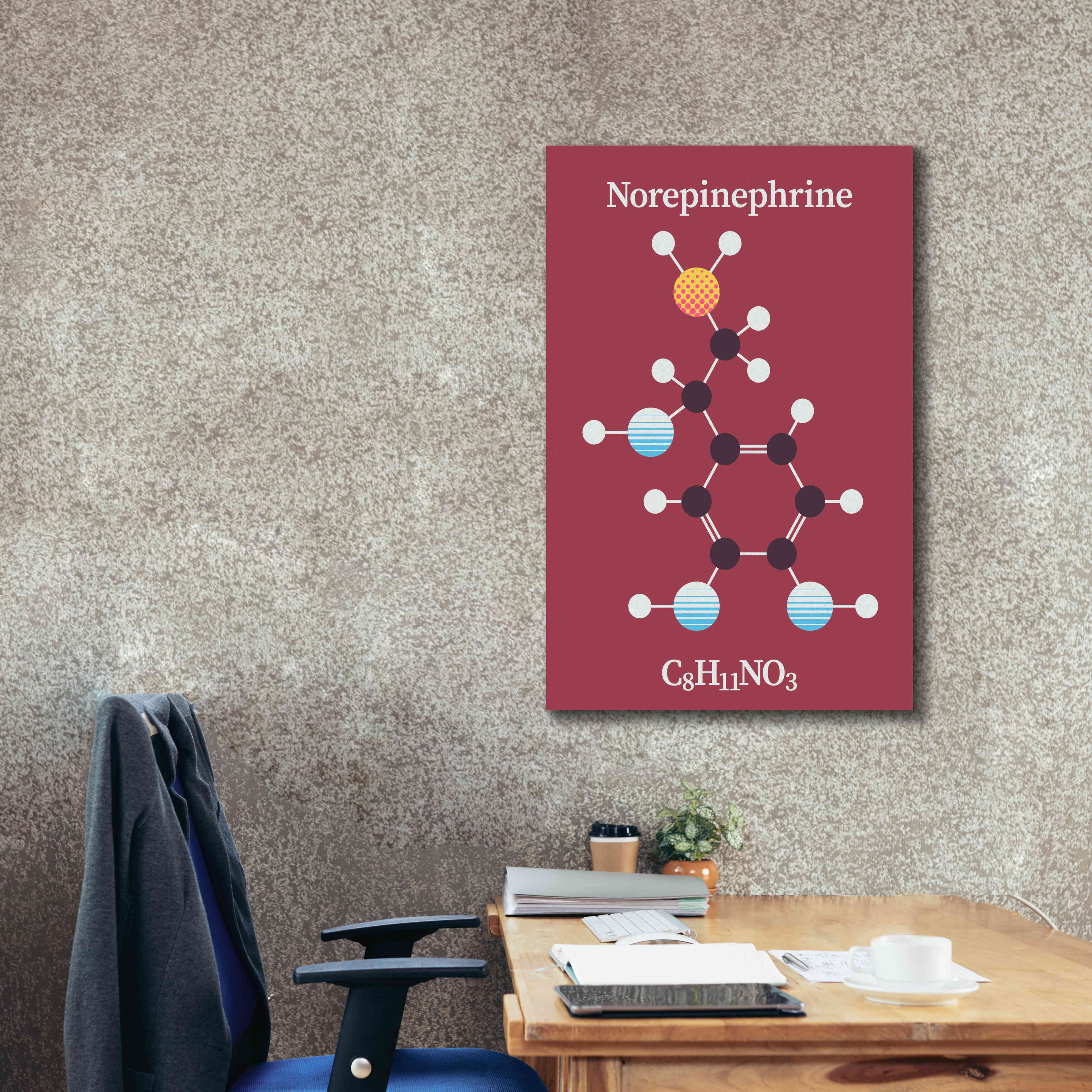 'Norepinephrine Molecule 2' by Epic Portfolio, Giclee Canvas Wall Art,26x40