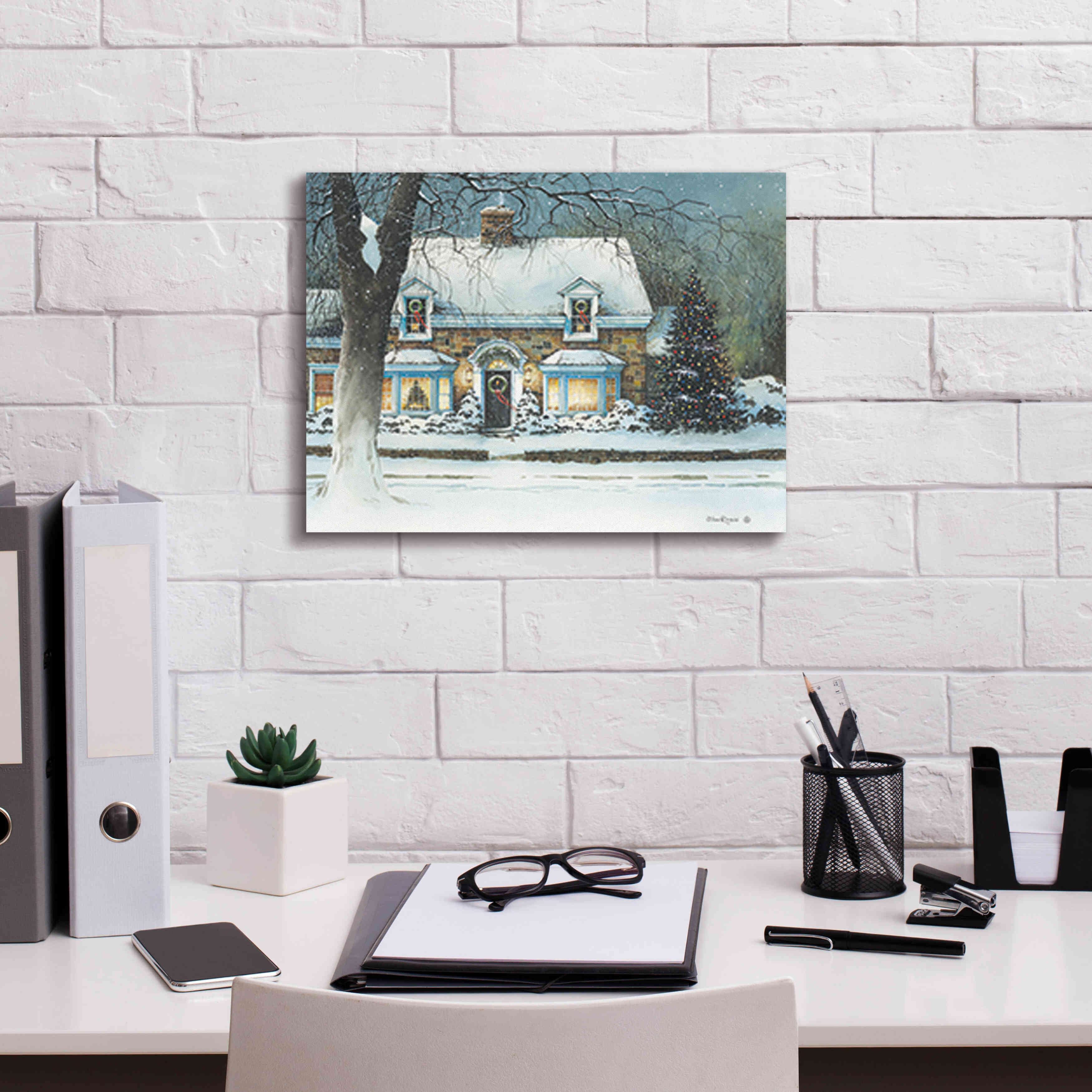 'Snow Softly Falling' by John Rossini, Giclee Canvas Wall Art,16x12