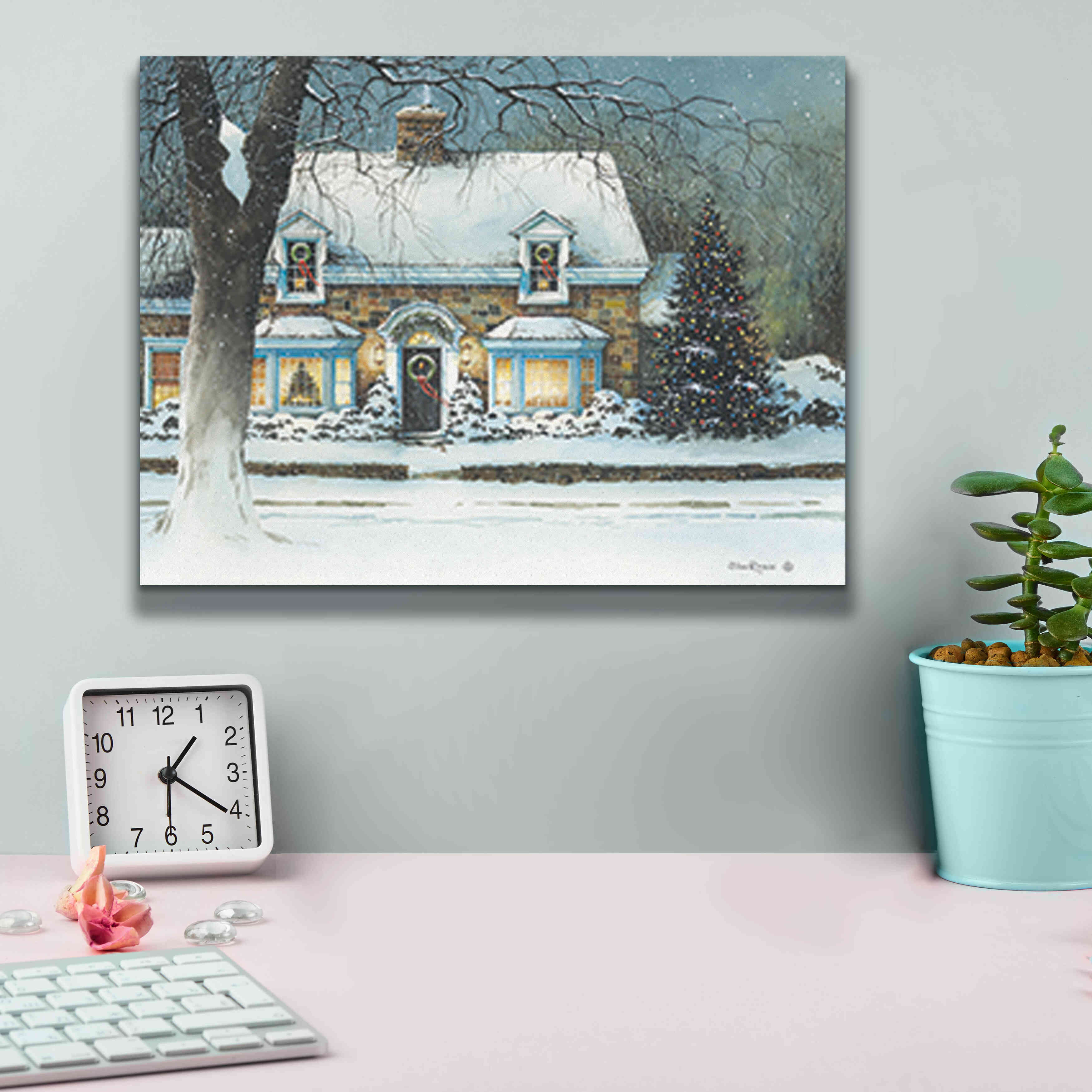 'Snow Softly Falling' by John Rossini, Giclee Canvas Wall Art,16x12