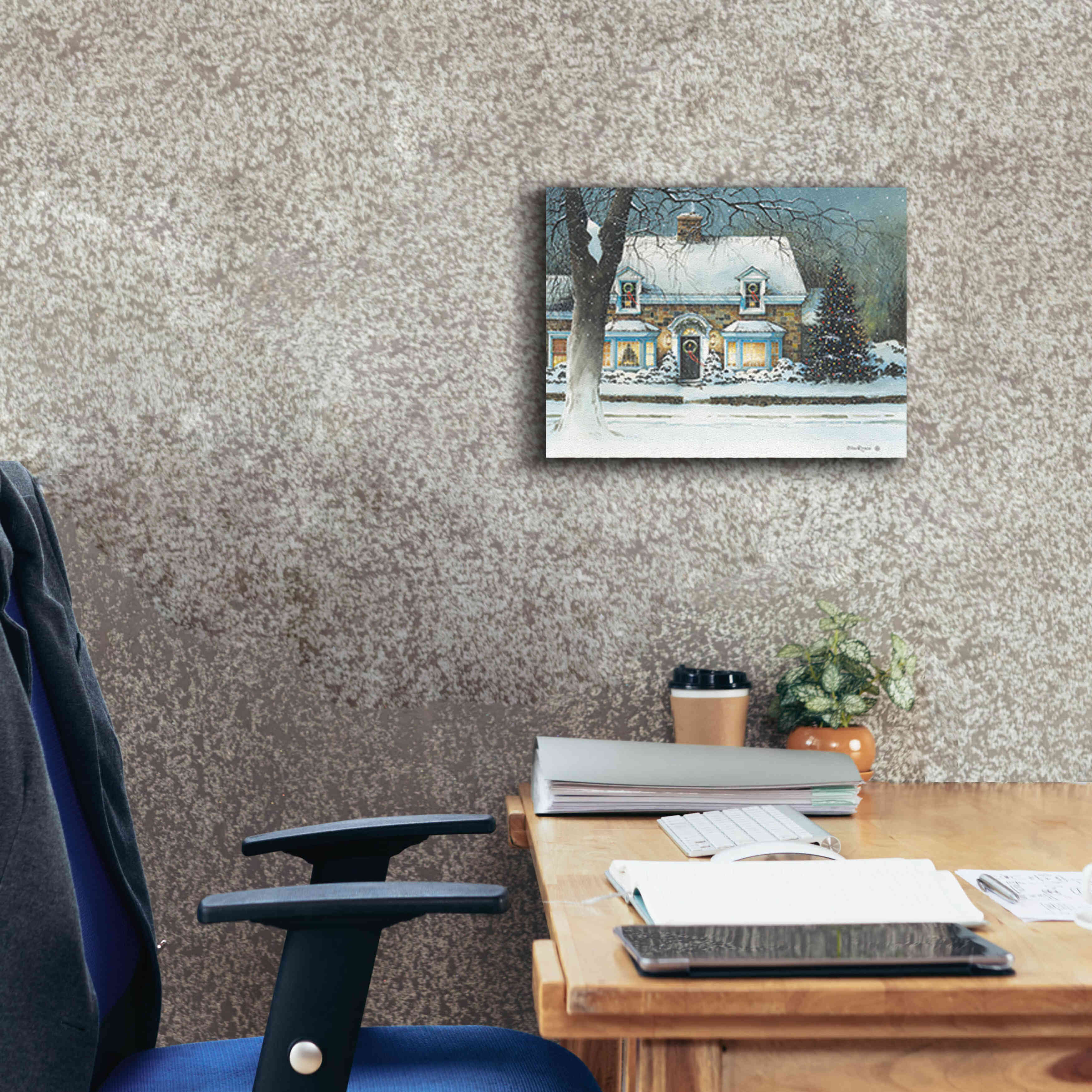 'Snow Softly Falling' by John Rossini, Giclee Canvas Wall Art,16x12