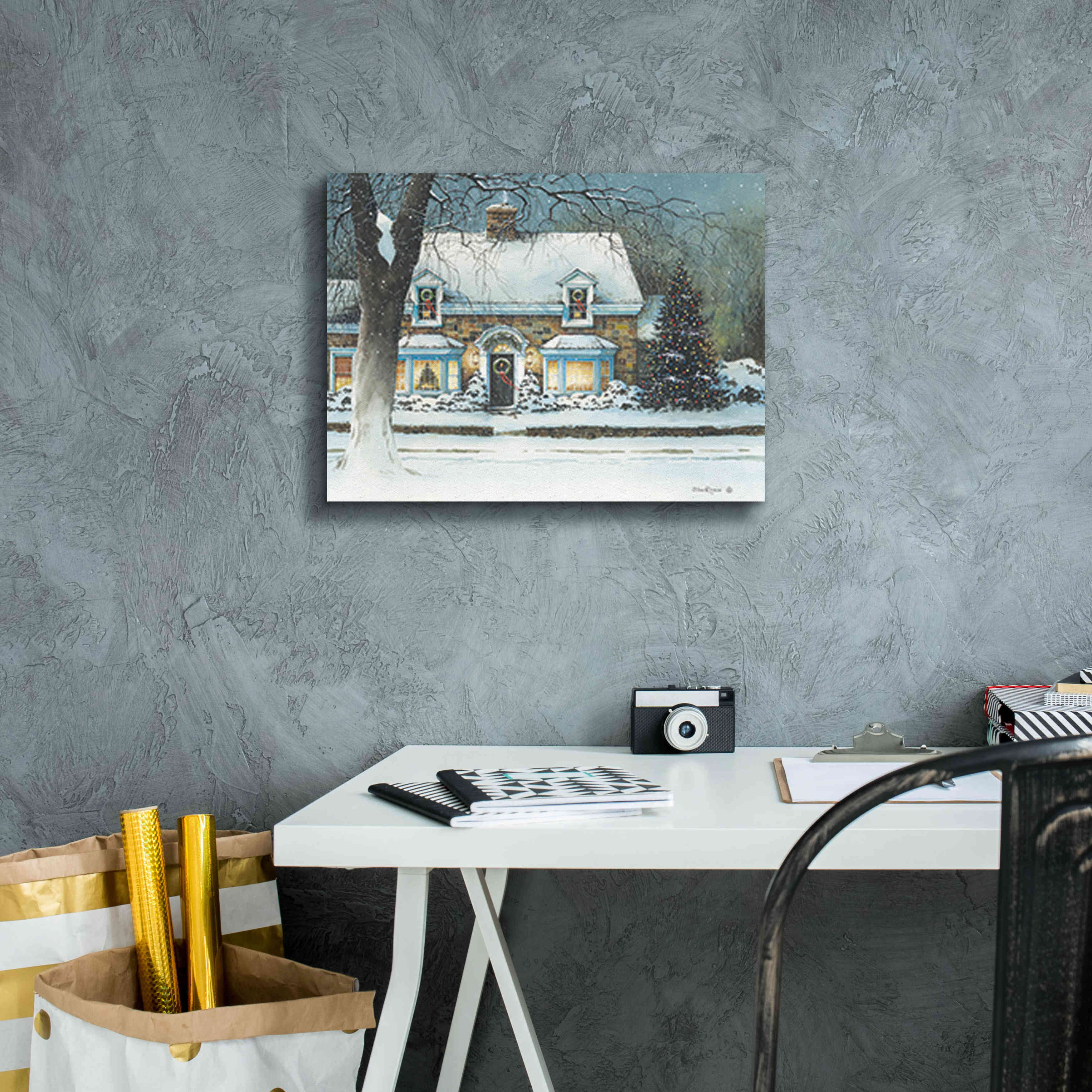 'Snow Softly Falling' by John Rossini, Giclee Canvas Wall Art,16x12