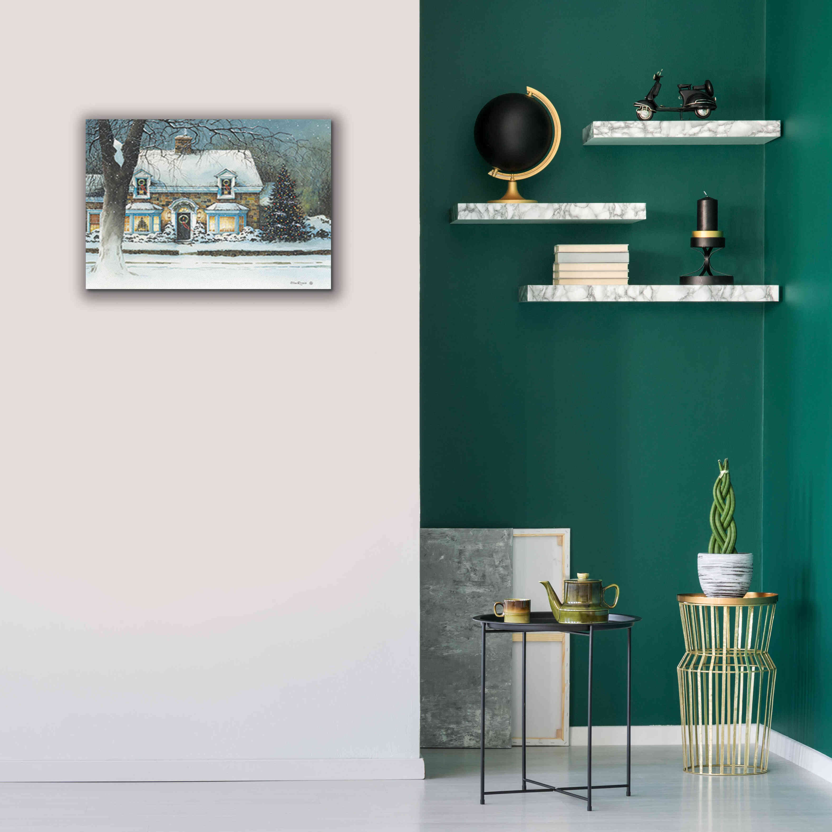 'Snow Softly Falling' by John Rossini, Giclee Canvas Wall Art,26x18