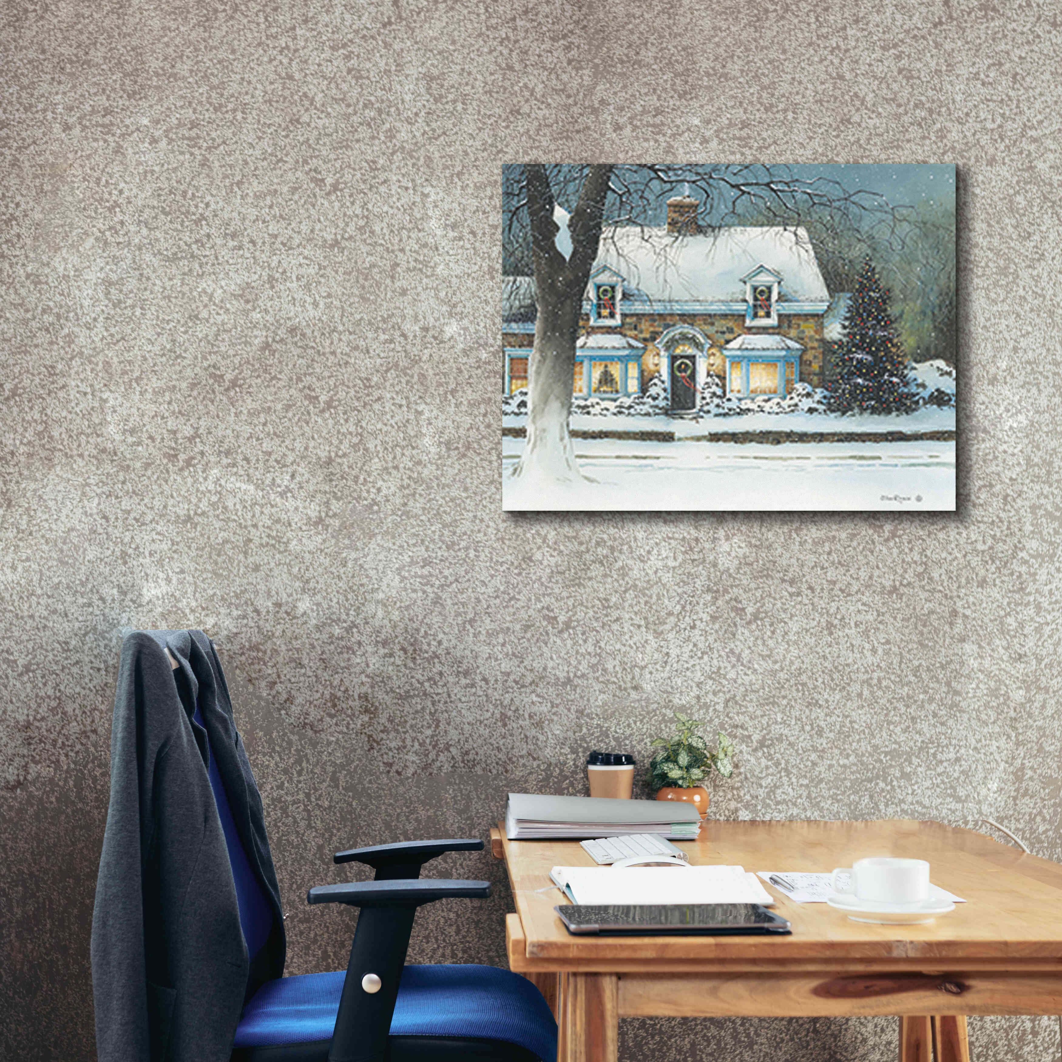 'Snow Softly Falling' by John Rossini, Giclee Canvas Wall Art,34x26
