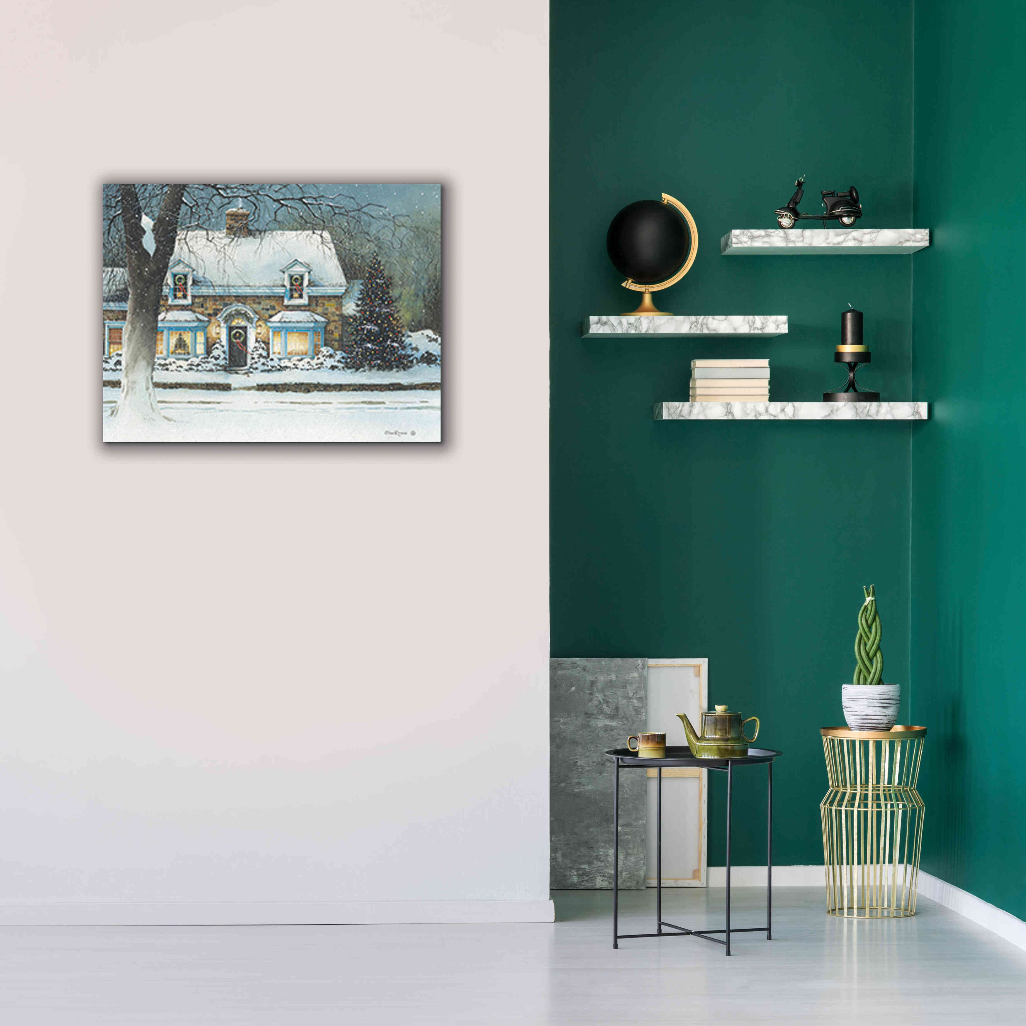 'Snow Softly Falling' by John Rossini, Giclee Canvas Wall Art,34x26