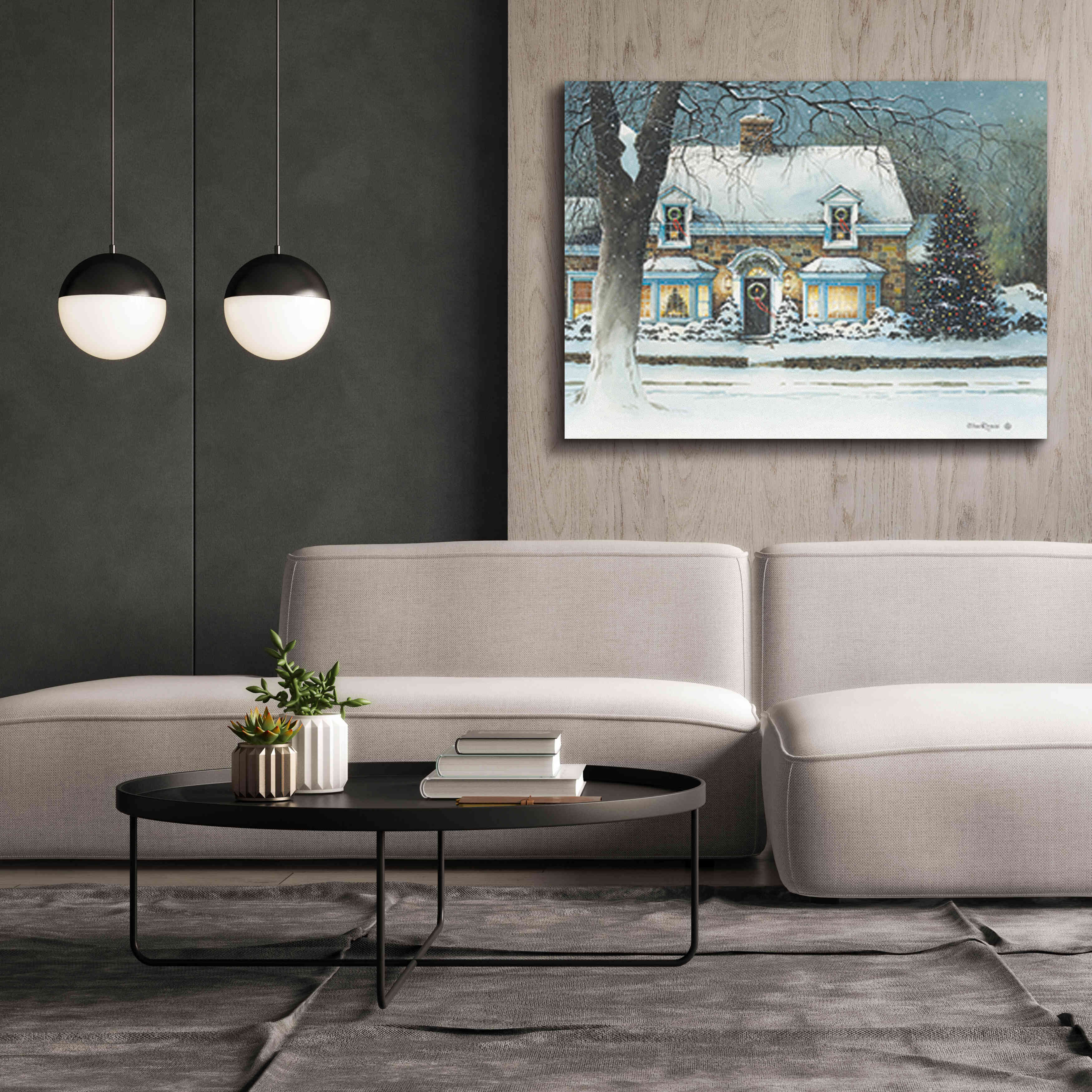 'Snow Softly Falling' by John Rossini, Giclee Canvas Wall Art,54x40