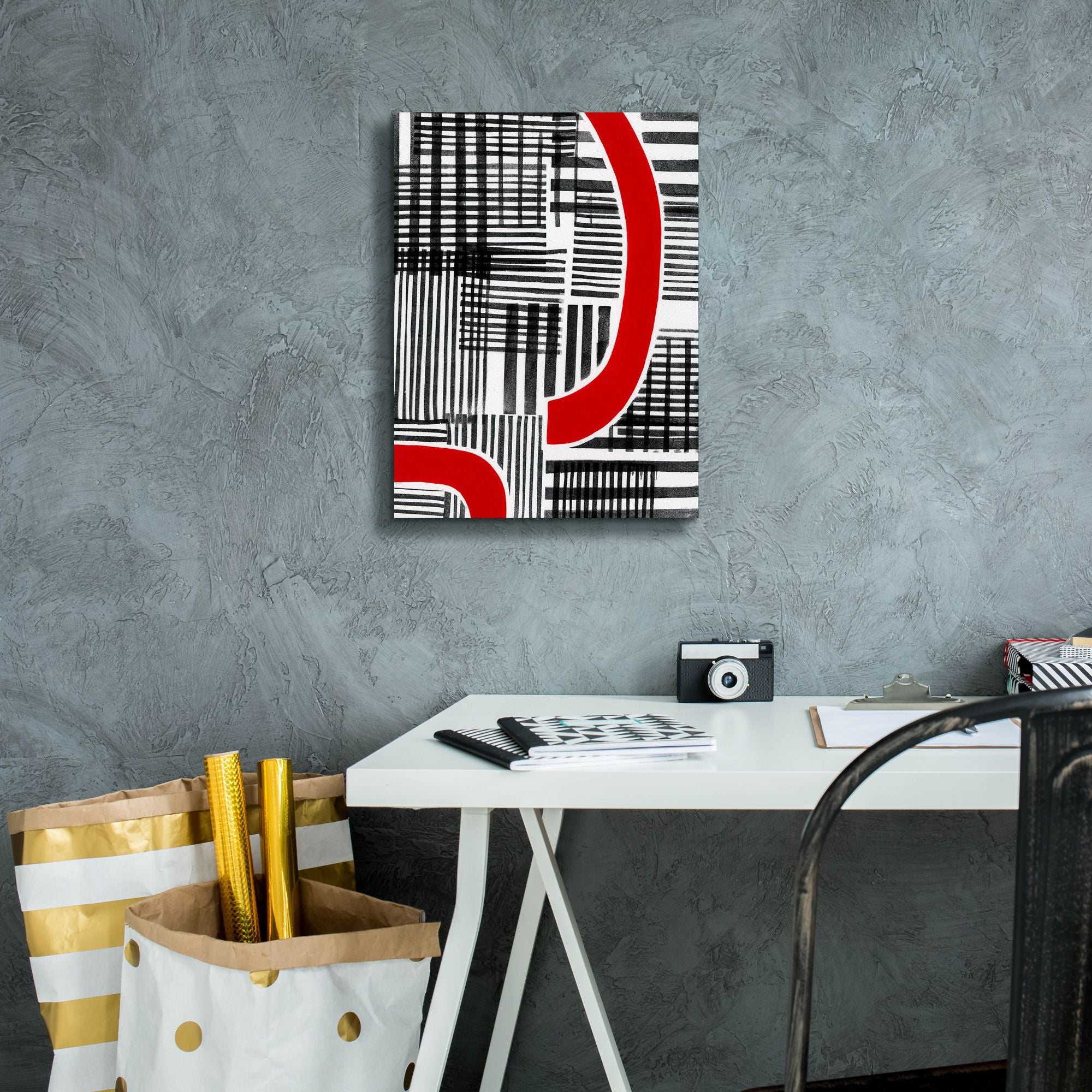 'Red Interrupted I' by Regina Moore, Canvas Wall Art,12 x 16