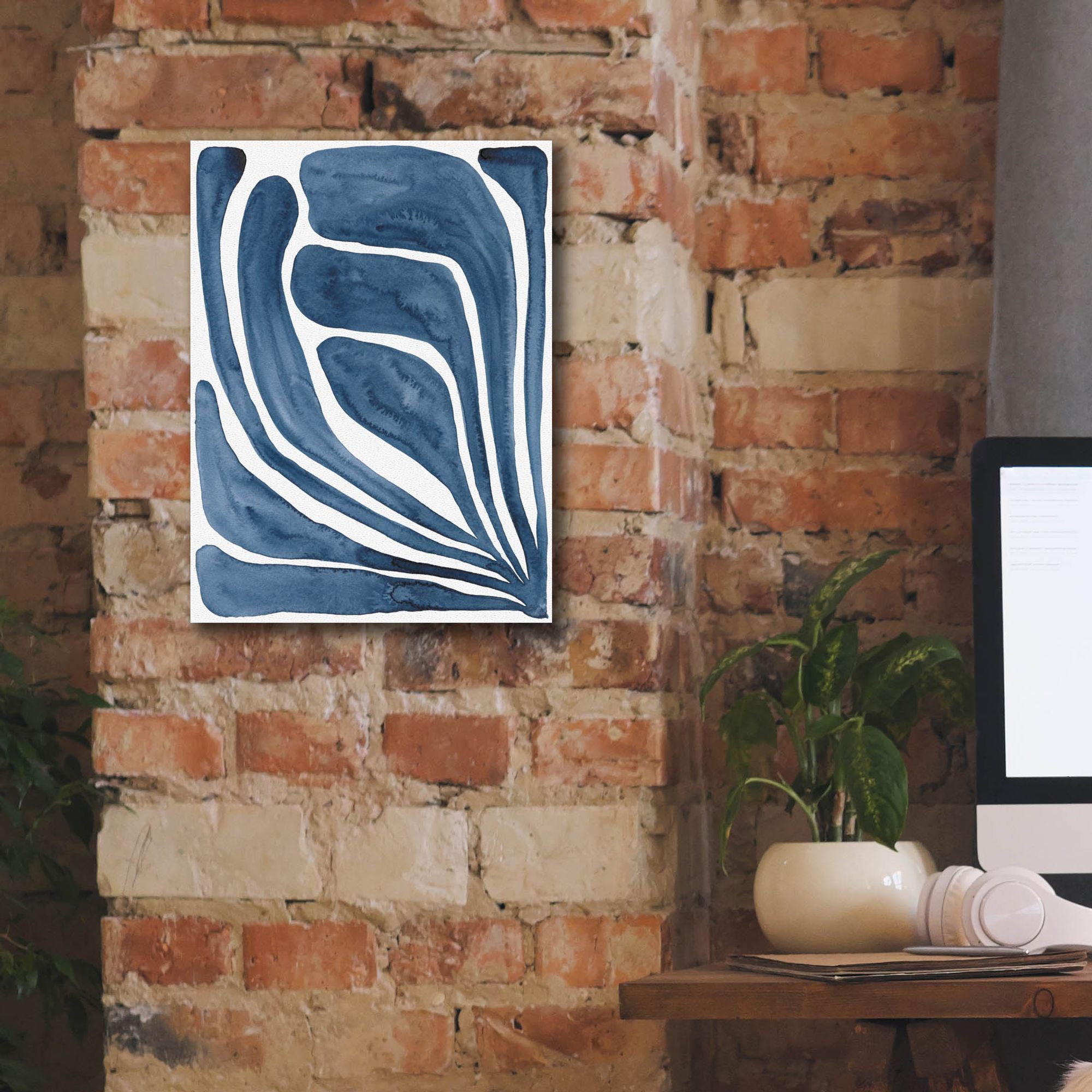 'Blue Stylized Leaf I' by Regina Moore, Canvas Wall Art,12 x 16