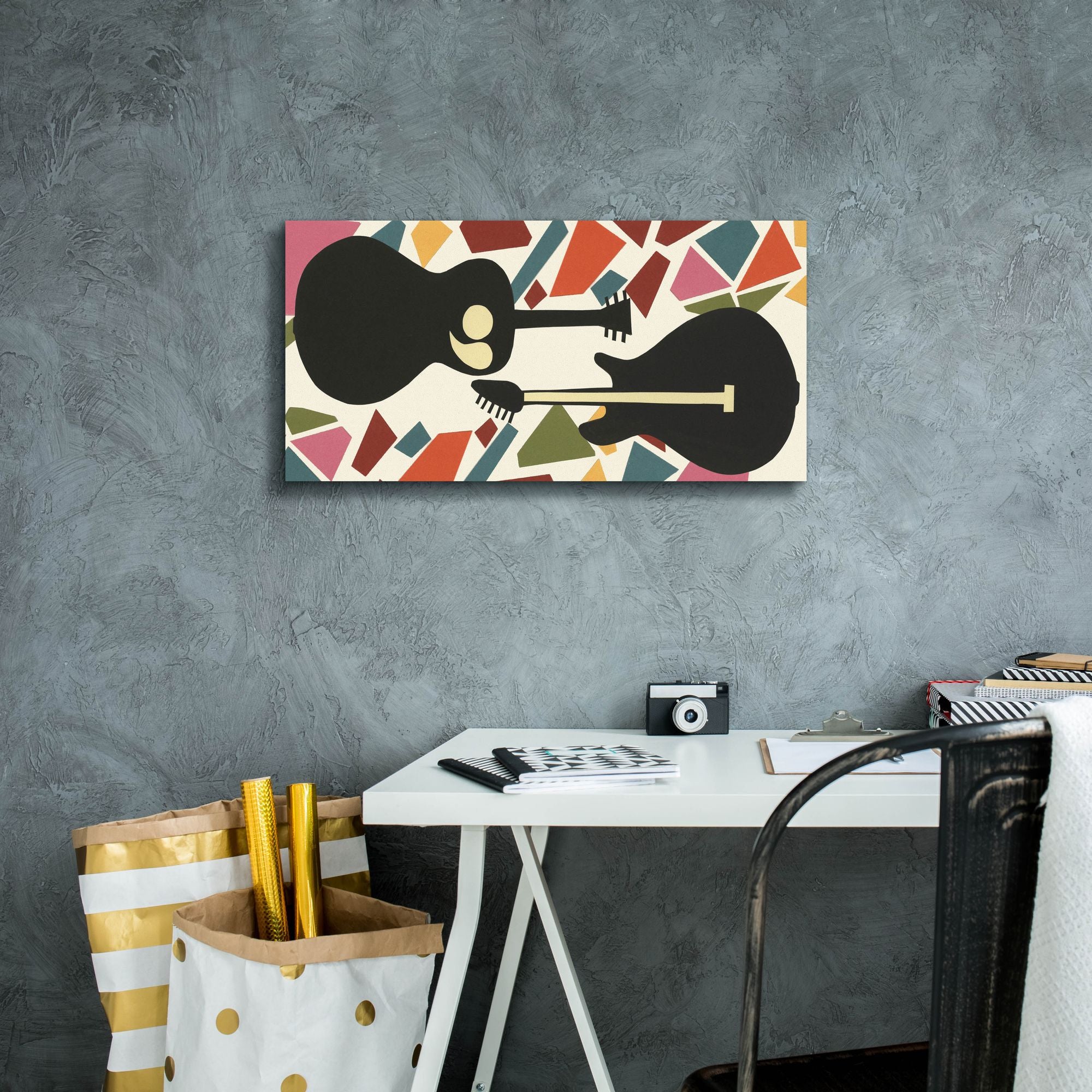 'Cut Paper Instruments Collection D' by Regina Moore, Canvas Wall Art,24 x 12