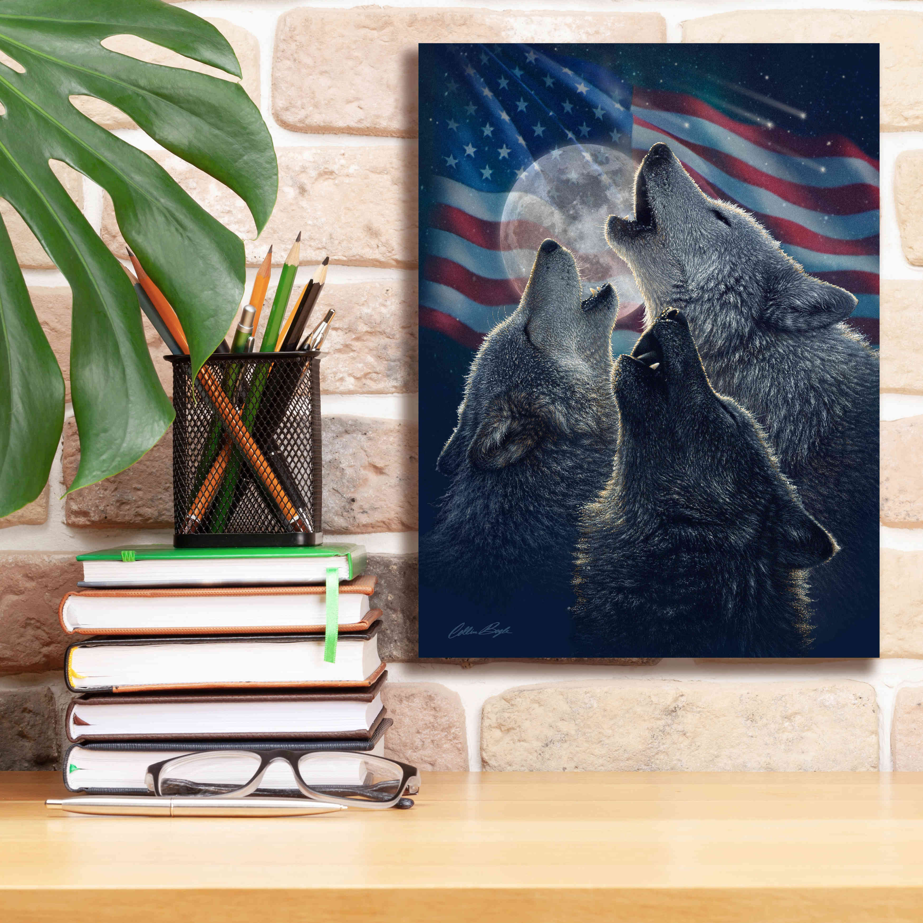 'Wolf Trinity Patriotic' by Collin Bogle, Canvas Wall Art,12x16