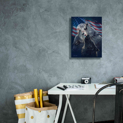 Image of 'Wolf Trinity Patriotic' by Collin Bogle, Canvas Wall Art,12x16